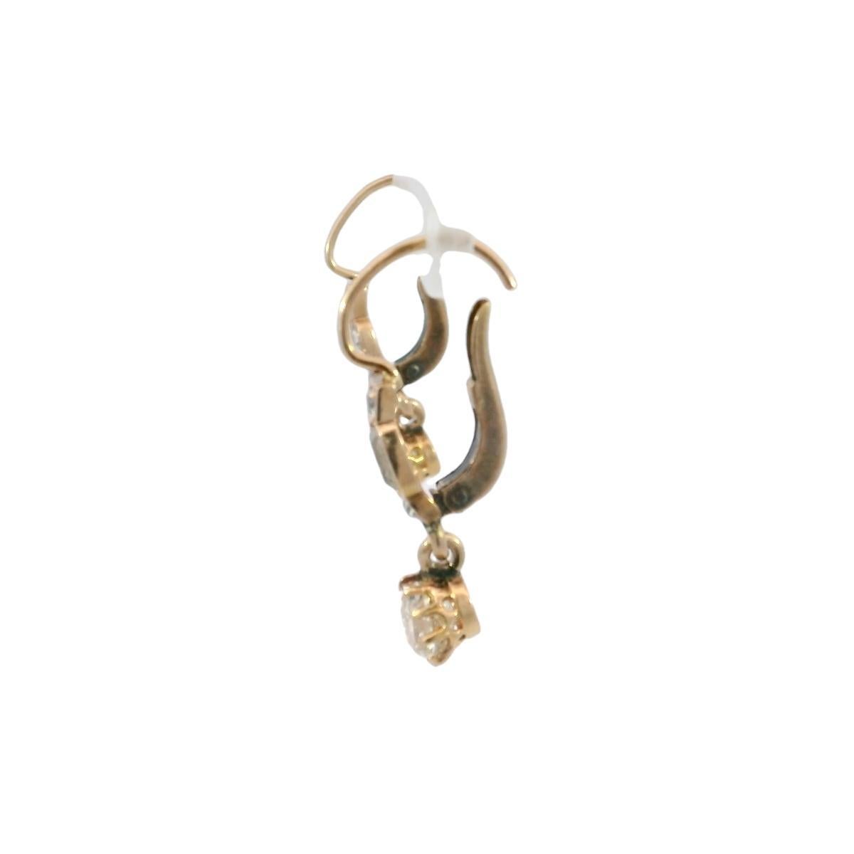 Seltene viktorianische alte Minen-Diamant-Tropfen-Ohrringe mit Hebelverschluss aus 18K Roségold im Angebot 3