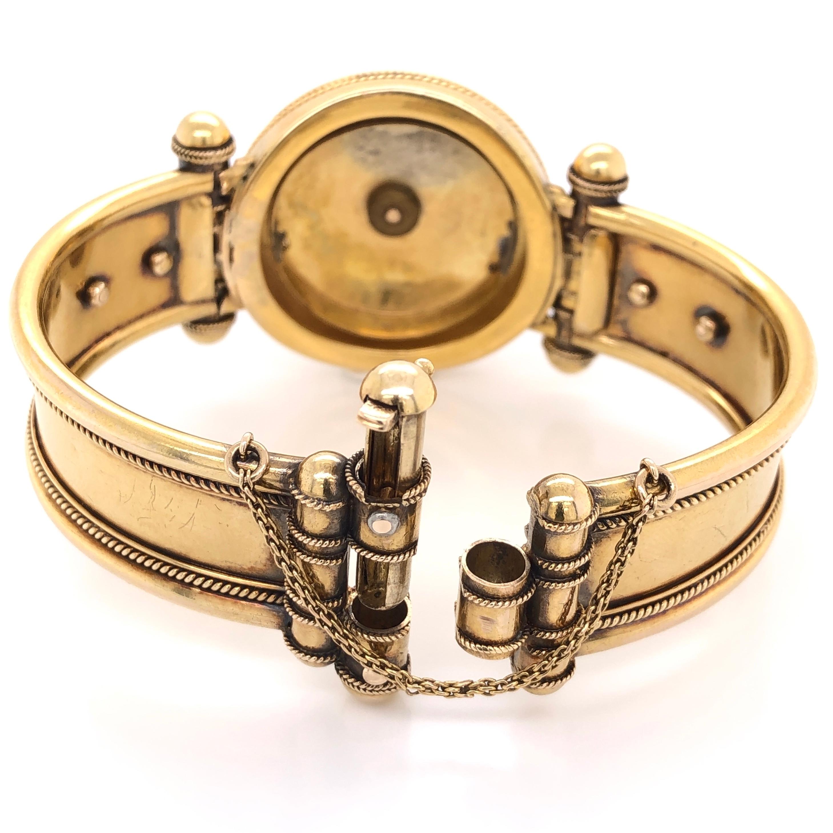 Women's Rare Victorian Opal Diamond Enamel Gold Cuff Bangle Bracelet Estate Fine Jewelry For Sale