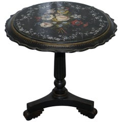 Rare Victorian Papier Mâché Floral Polychrome Painted and Mother of Pearl Table
