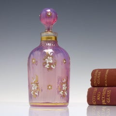 Rare Victorian Pink Opalescent Hand Painted Glass Perfume Bottle c1880
