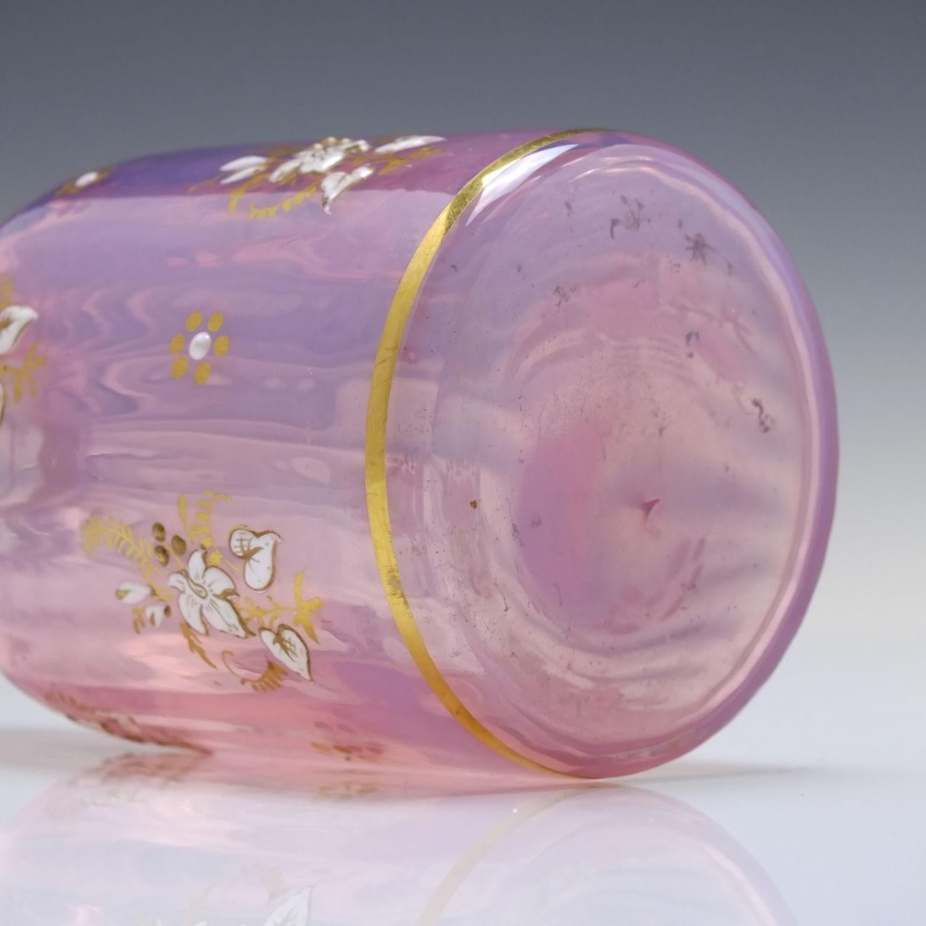 Rare Victorian Pink Opalescent Hand Painted Glass Perfume Bottle c1880 In Good Condition In Whitburn, GB