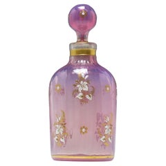 Rare Victorian Pink Opalescent Hand Painted Glass Perfume Bottle c1880