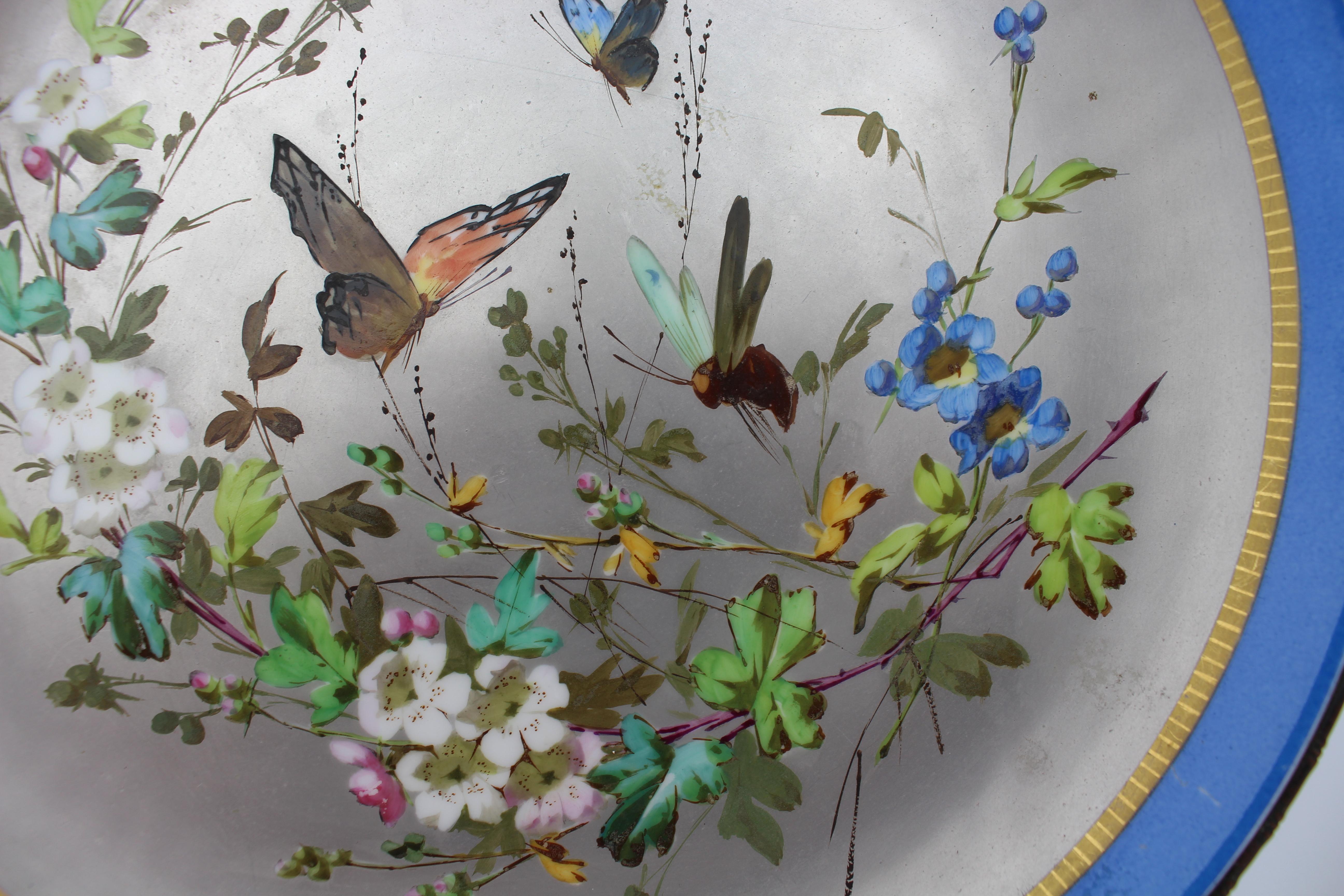 Rare Victorian Porcelain Charger with Platinum Ground & Bronze Bamboo Rim (Britisch) im Angebot