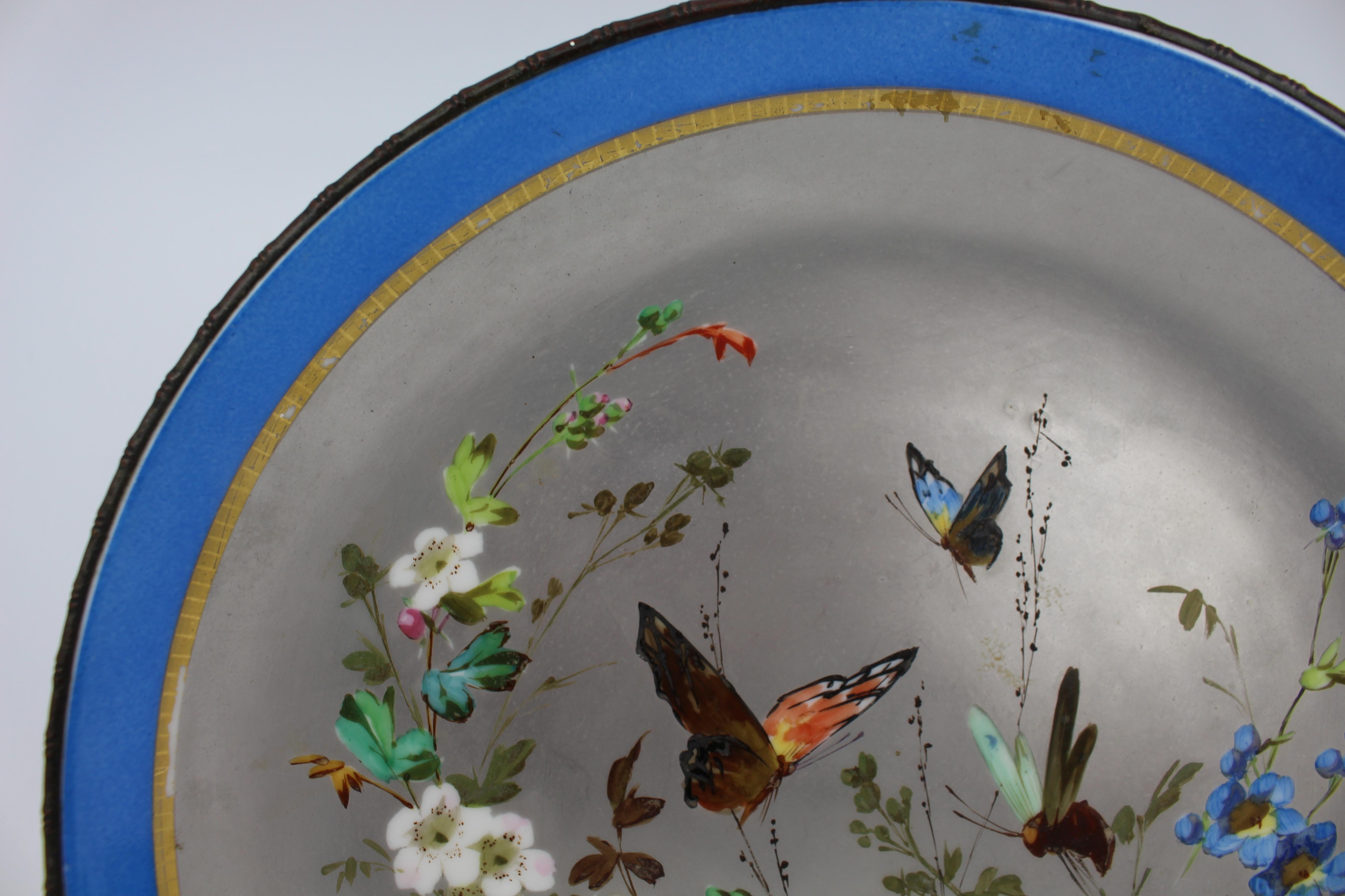 Rare Victorian Porcelain Charger with Platinum Ground & Bronze Bamboo Rim im Zustand „Gut“ im Angebot in Worcester, GB