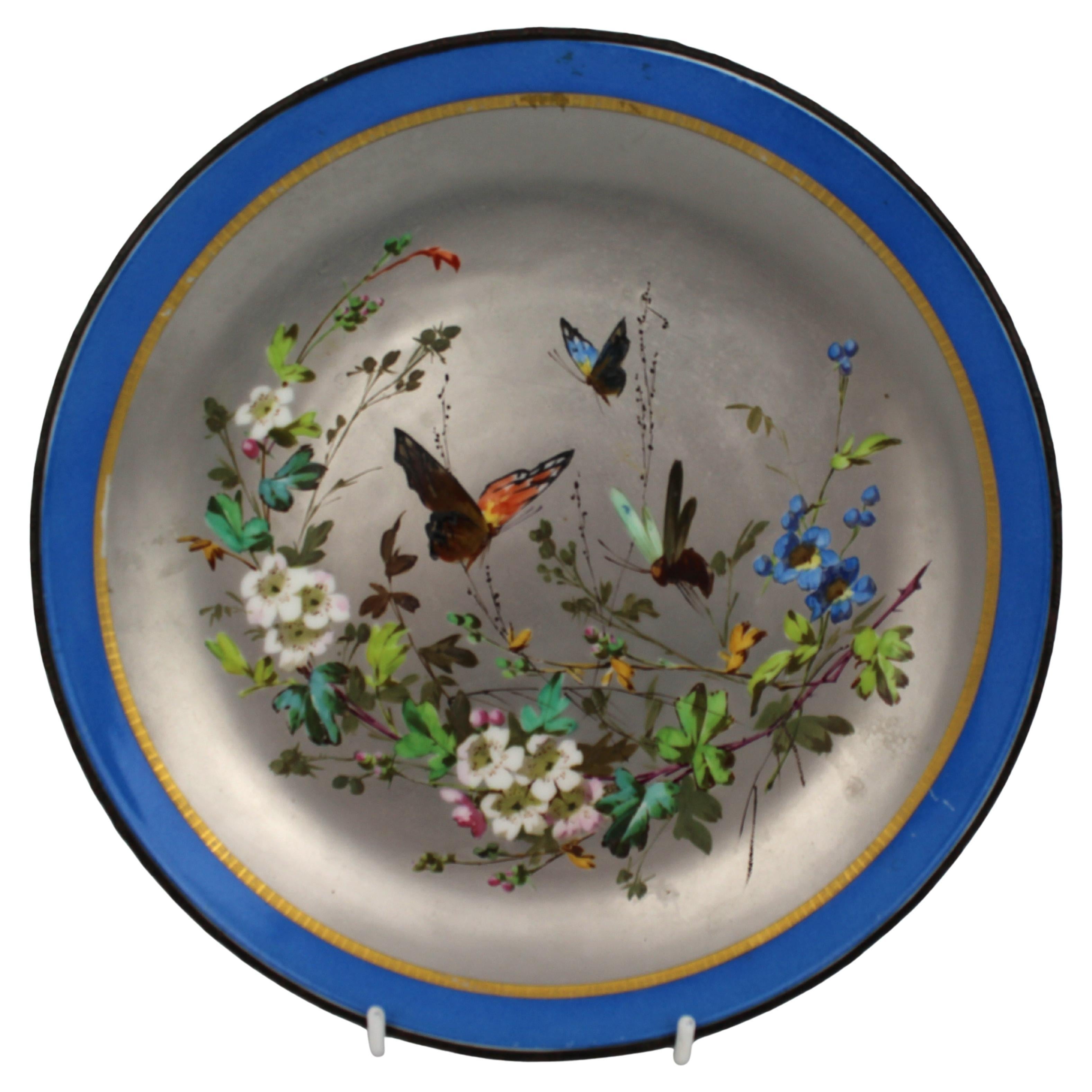 Rare Victorian Porcelain Charger with Platinum Ground & Bronze Bamboo Rim im Angebot