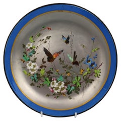 Rare Victorian Porcelain Charger with Platinum Ground & Bronze Bamboo Rim