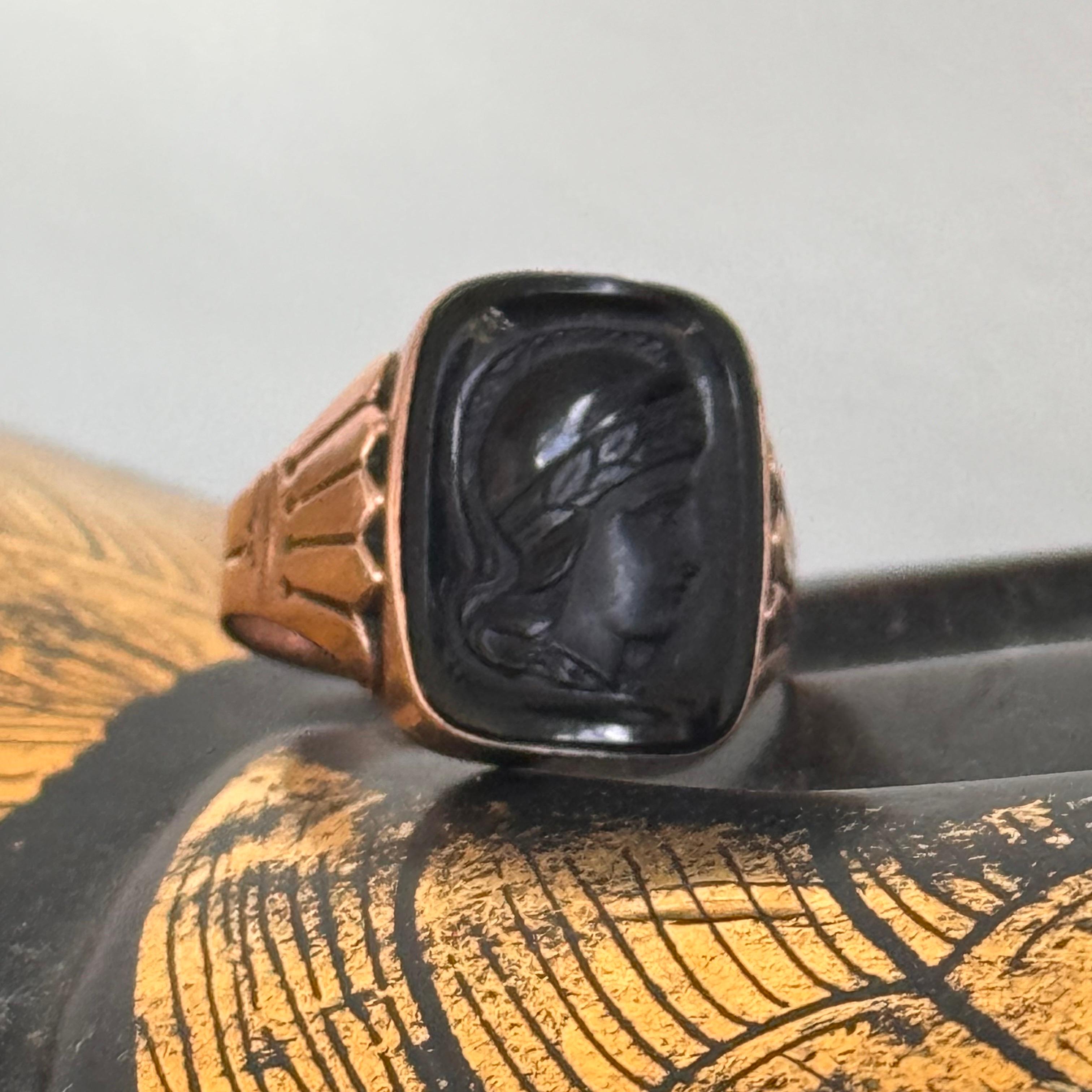 Rare Victorian Rose Gold Onyx Cameo Signet Ring  Size 8 For Sale 5