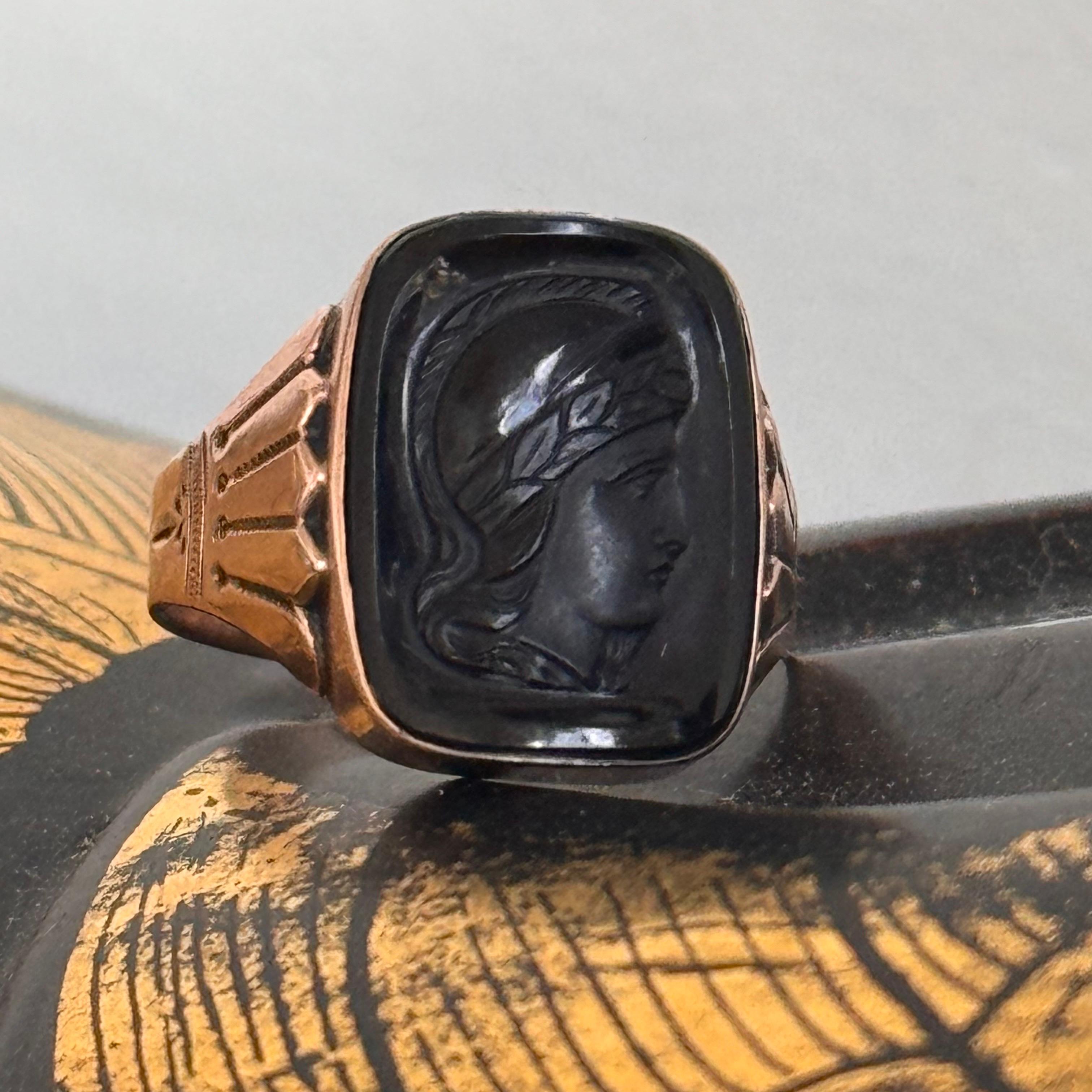 Rare Victorian Rose Gold Onyx Cameo Signet Ring  Size 8 For Sale 6
