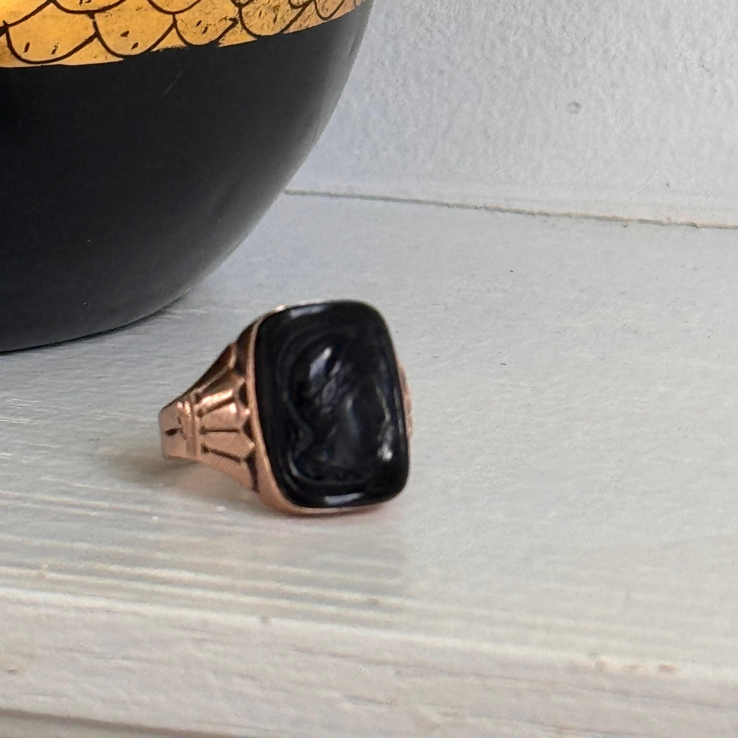 Rare Victorian Rose Gold Onyx Cameo Signet Ring  Size 8 For Sale 8