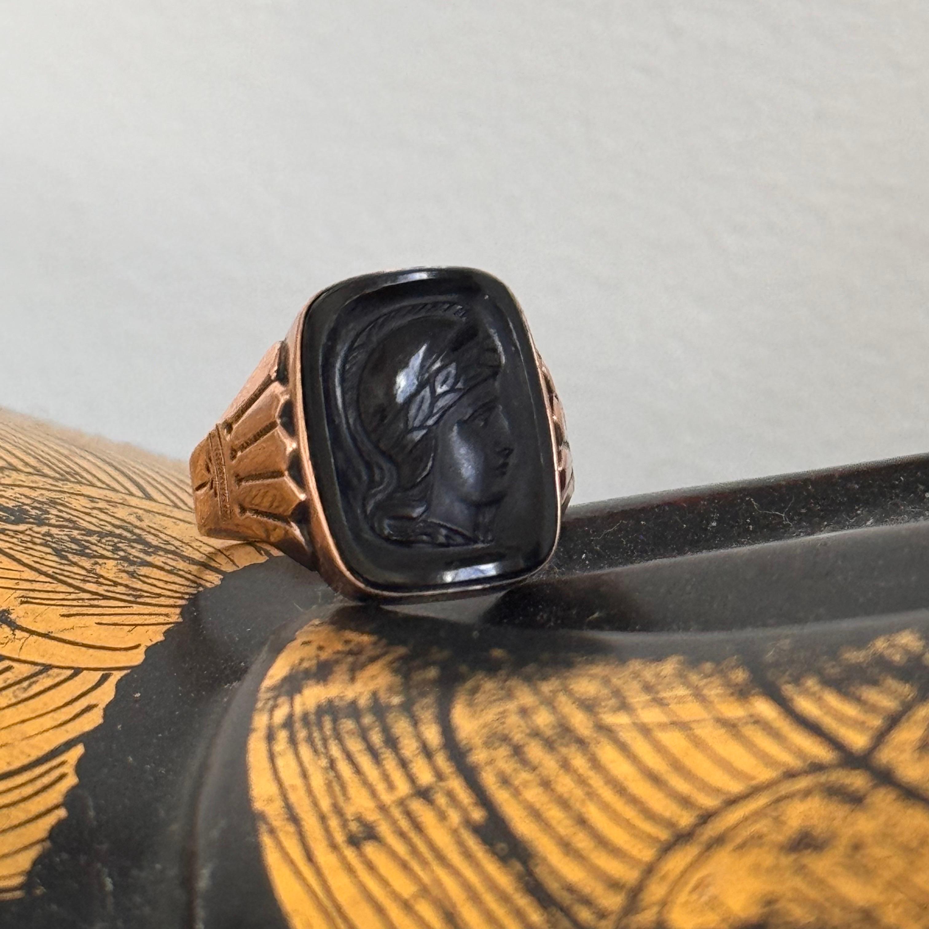 Rare Victorian Rose Gold Onyx Cameo Signet Ring  Size 8 For Sale 12