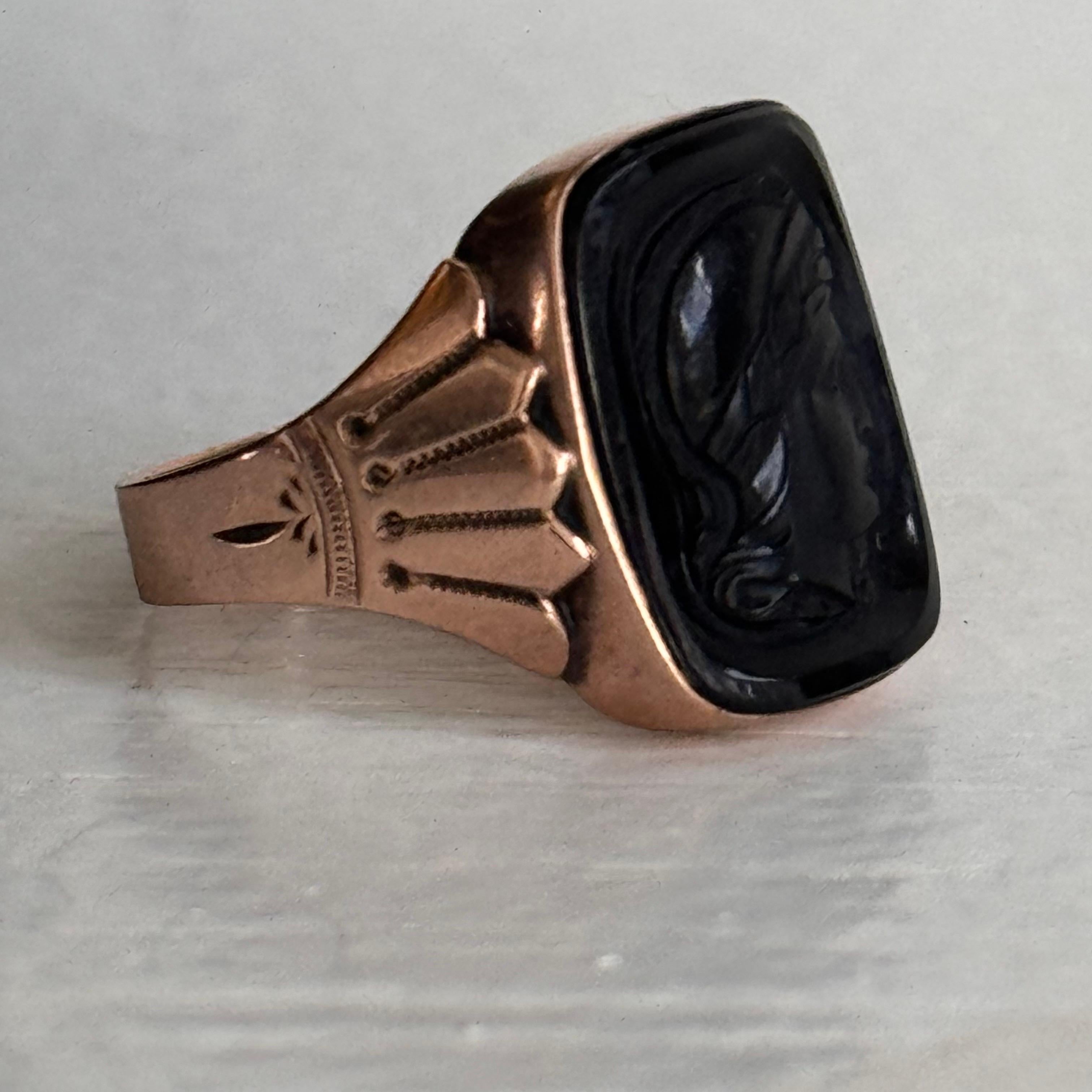 Rare Victorian Rose Gold Onyx Cameo Signet Ring  Size 8 For Sale 3