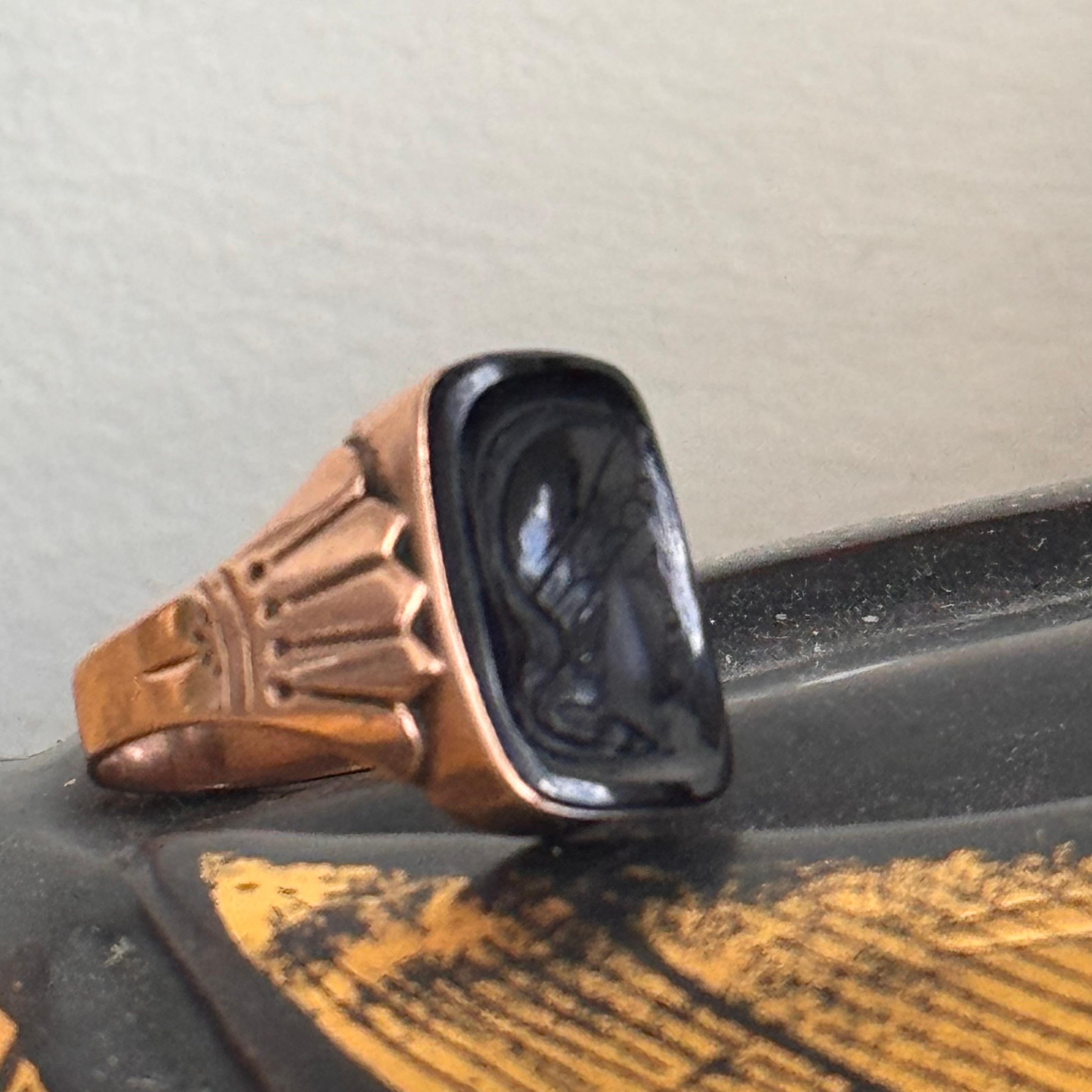 Rare Victorian Rose Gold Onyx Cameo Signet Ring  Size 8 For Sale 4