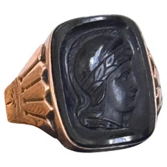 Rare Victorian Rose Gold Onyx Cameo Signet Ring  Size 8