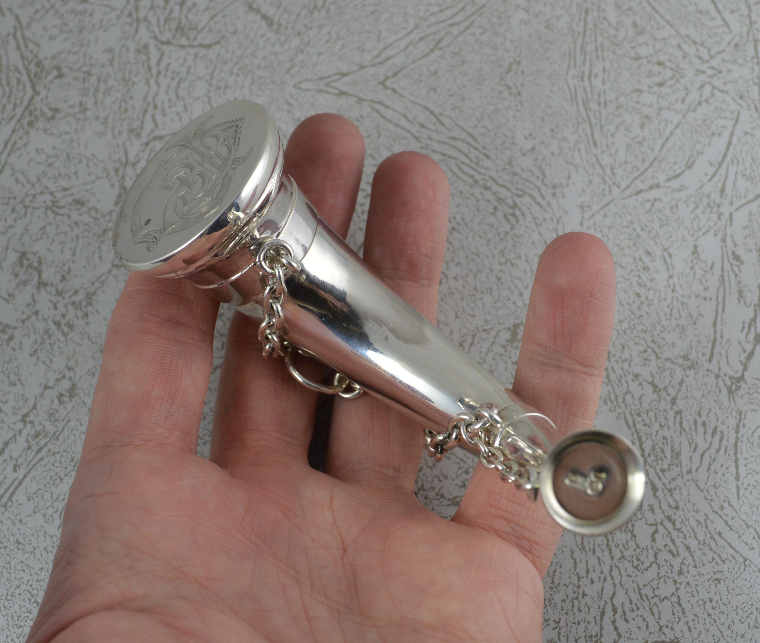 Rare Victorian Sampson Mordan Sterling Silver Bugle Horn Vinaigrette Flask 9