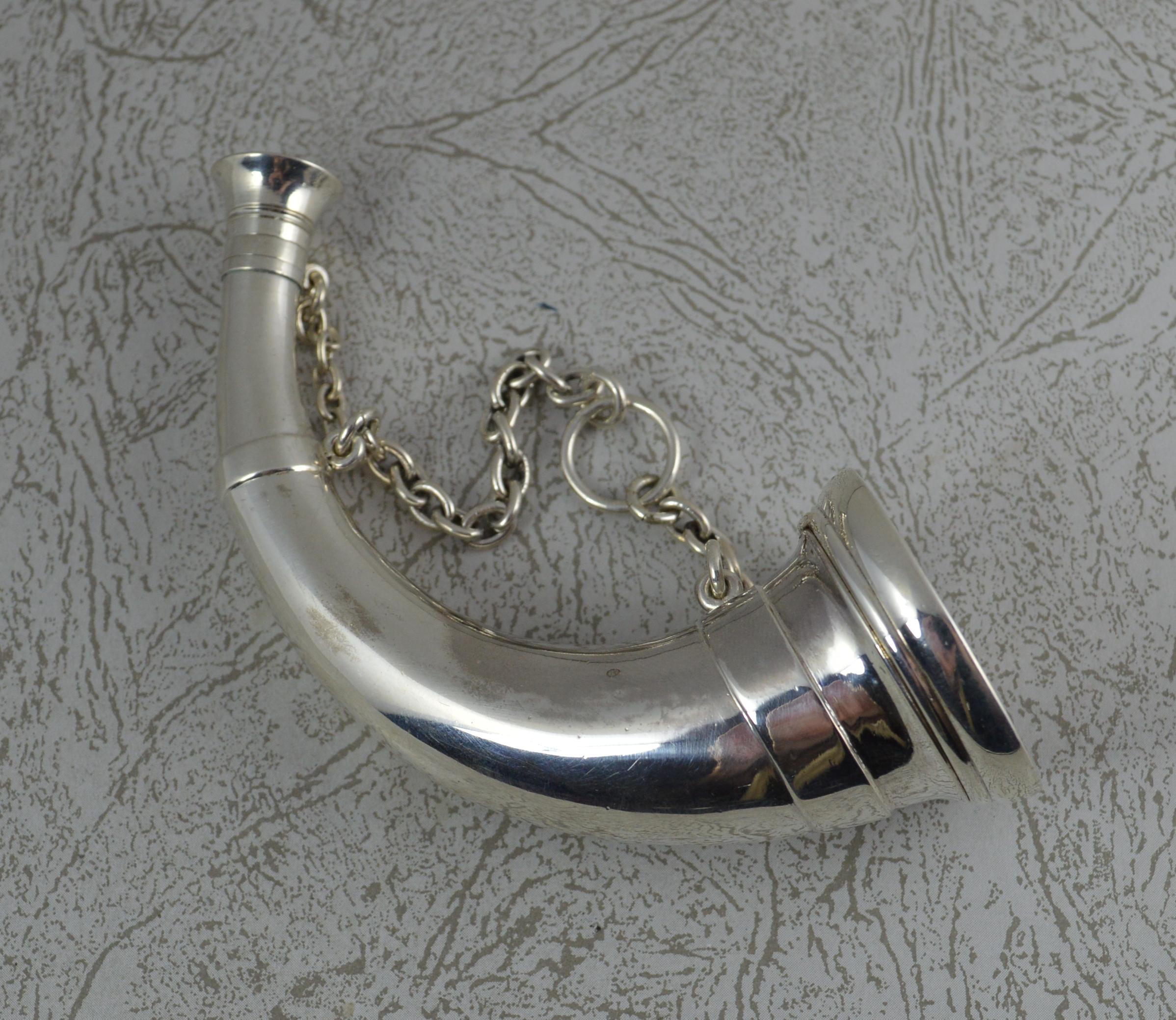 Women's or Men's Rare Victorian Sampson Mordan Sterling Silver Bugle Horn Vinaigrette Flask