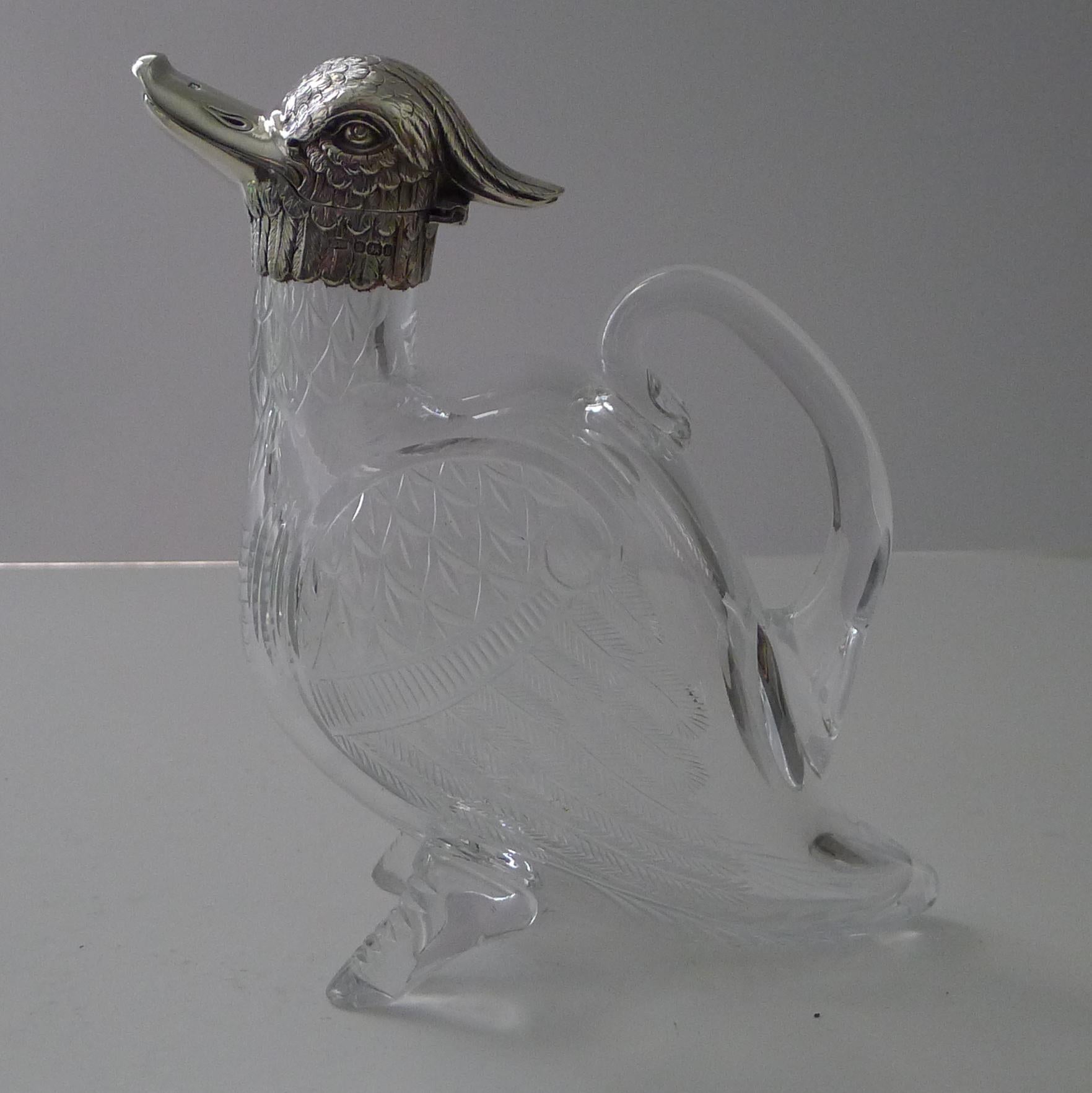 Rare Victorian Silver and Cut Glass Novelty Duck Decanter / Jug, 1894 2