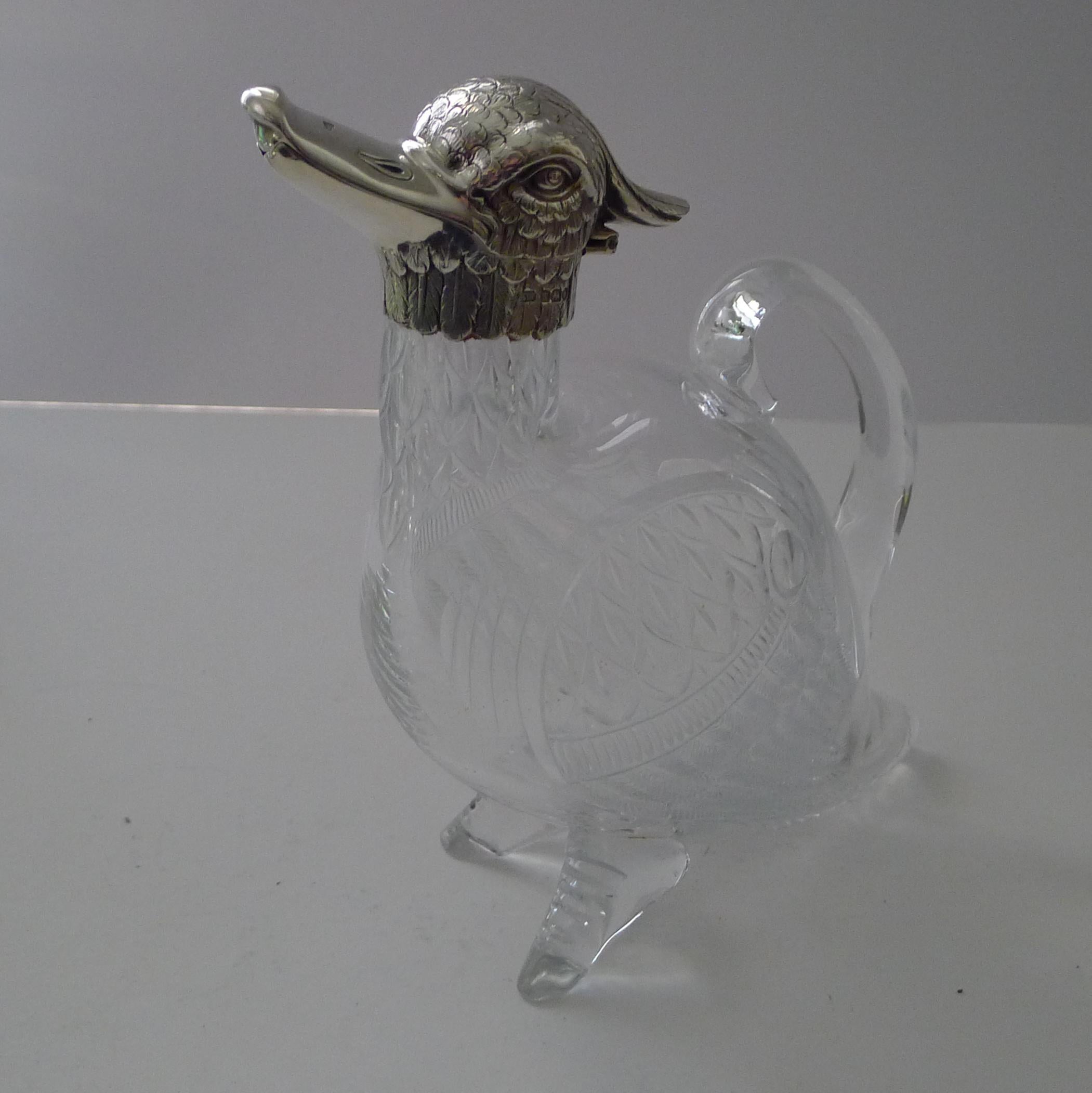 Rare Victorian Silver and Cut Glass Novelty Duck Decanter / Jug, 1894 3