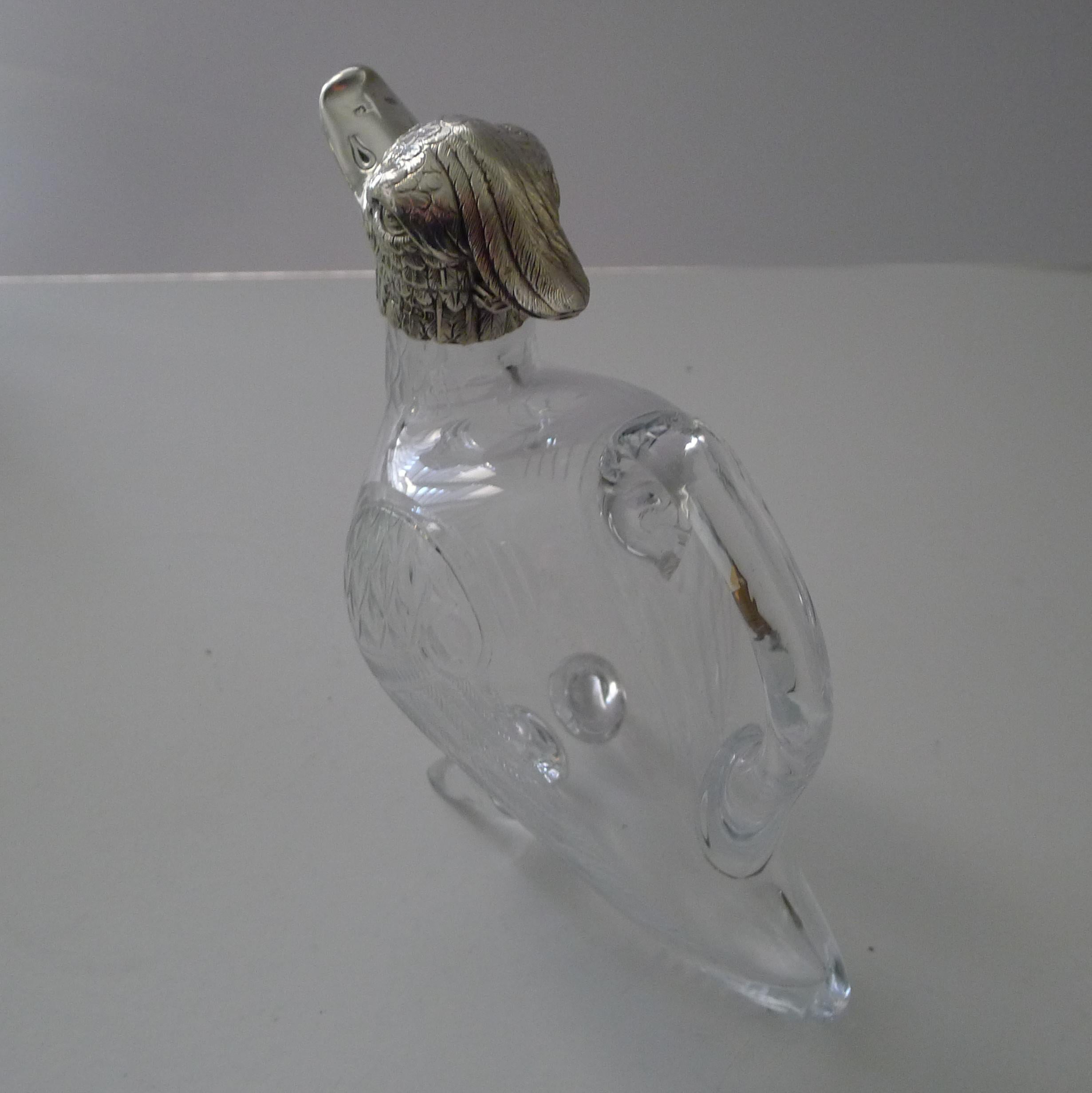 Rare Victorian Silver and Cut Glass Novelty Duck Decanter / Jug, 1894 4