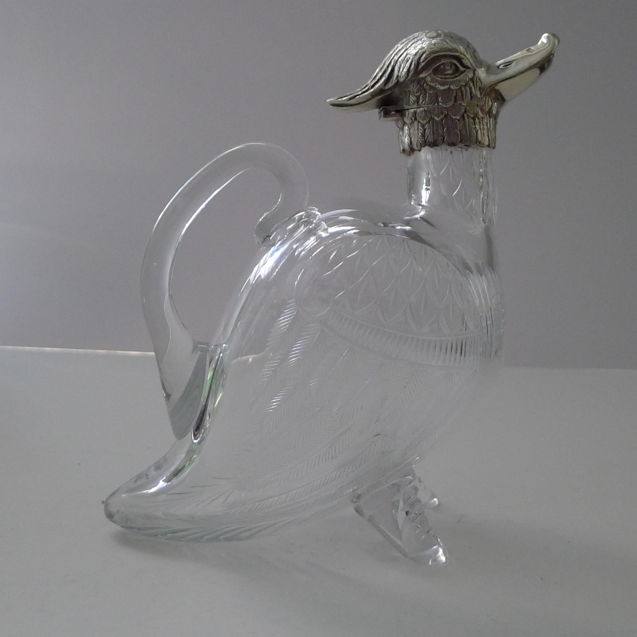 Rare Victorian Silver and Cut Glass Novelty Duck Decanter / Jug, 1894 5