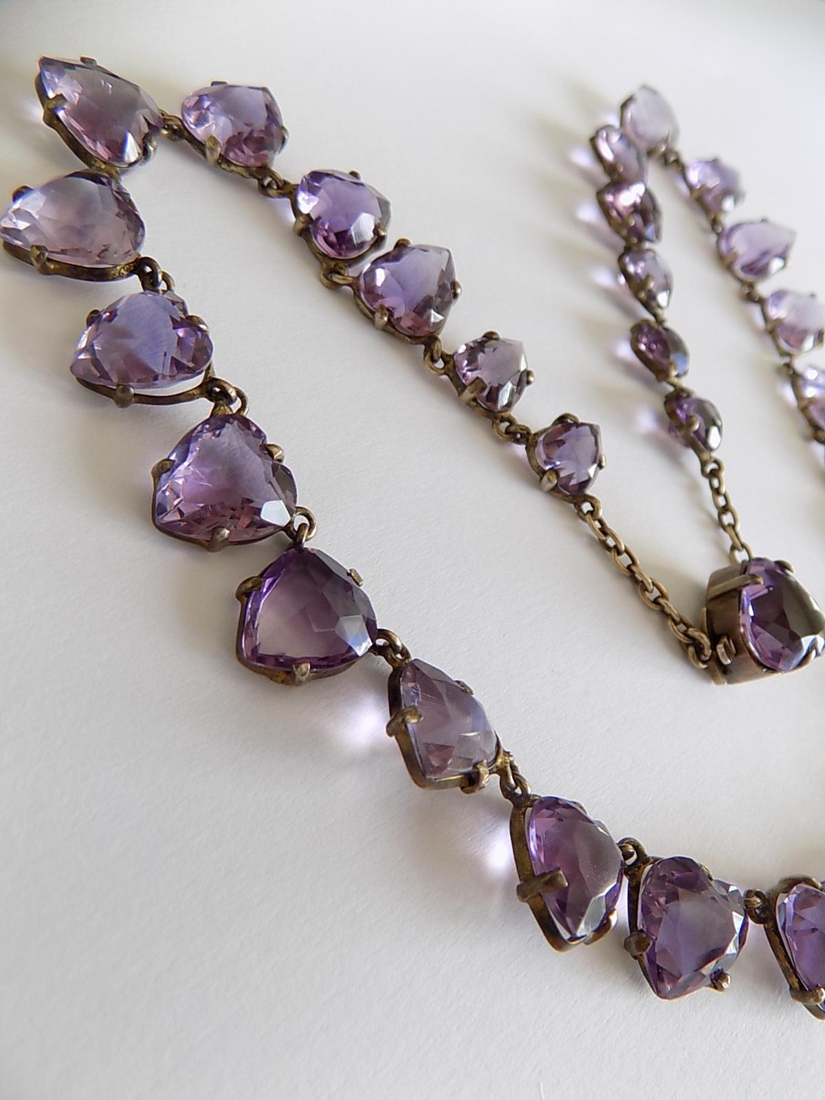 Women's Rare Victorian Silver Gilt and Heart Shaped Amethyst Riviere Necklace