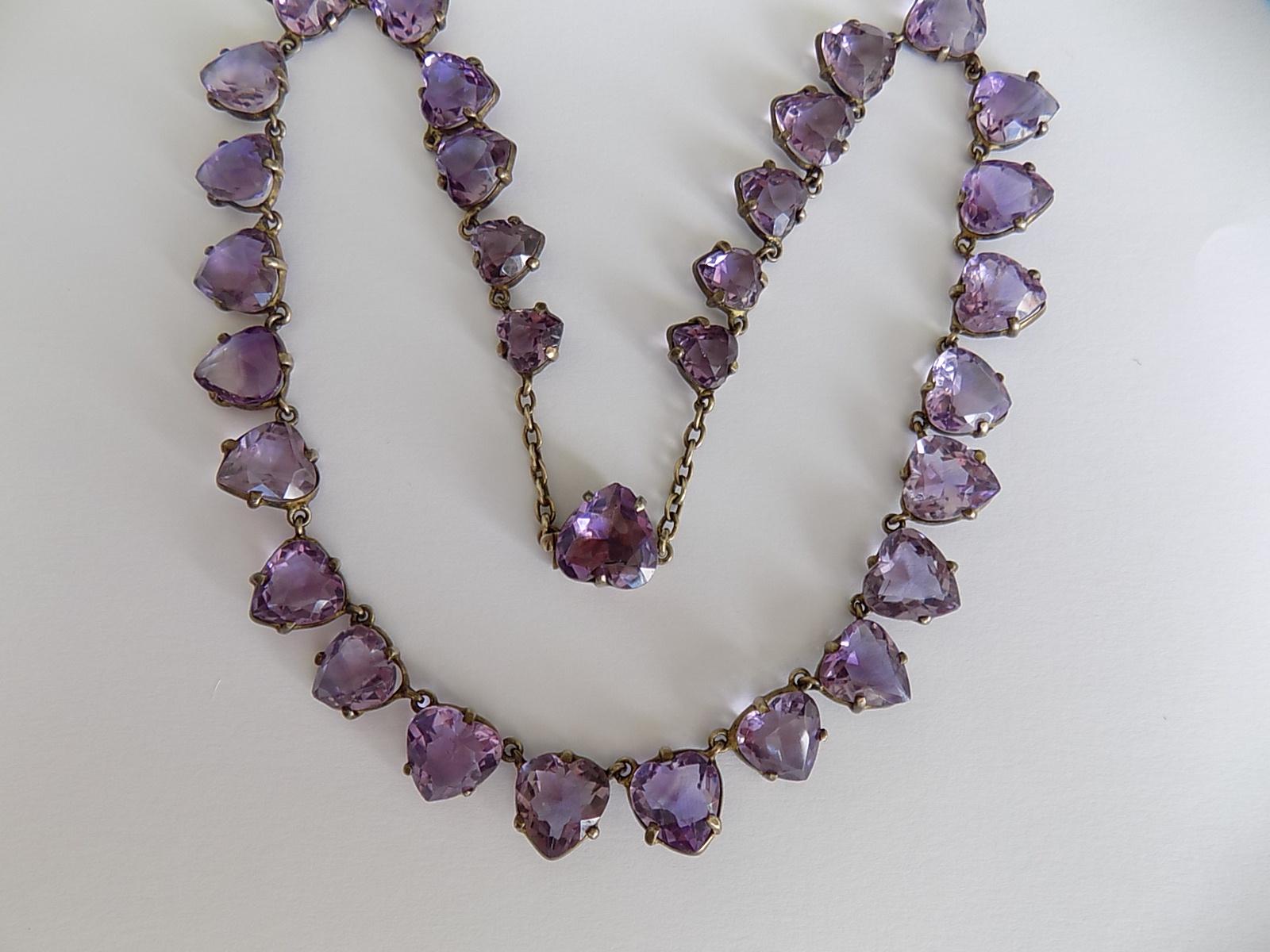 Rare Victorian Silver Gilt and Heart Shaped Amethyst Riviere Necklace 2
