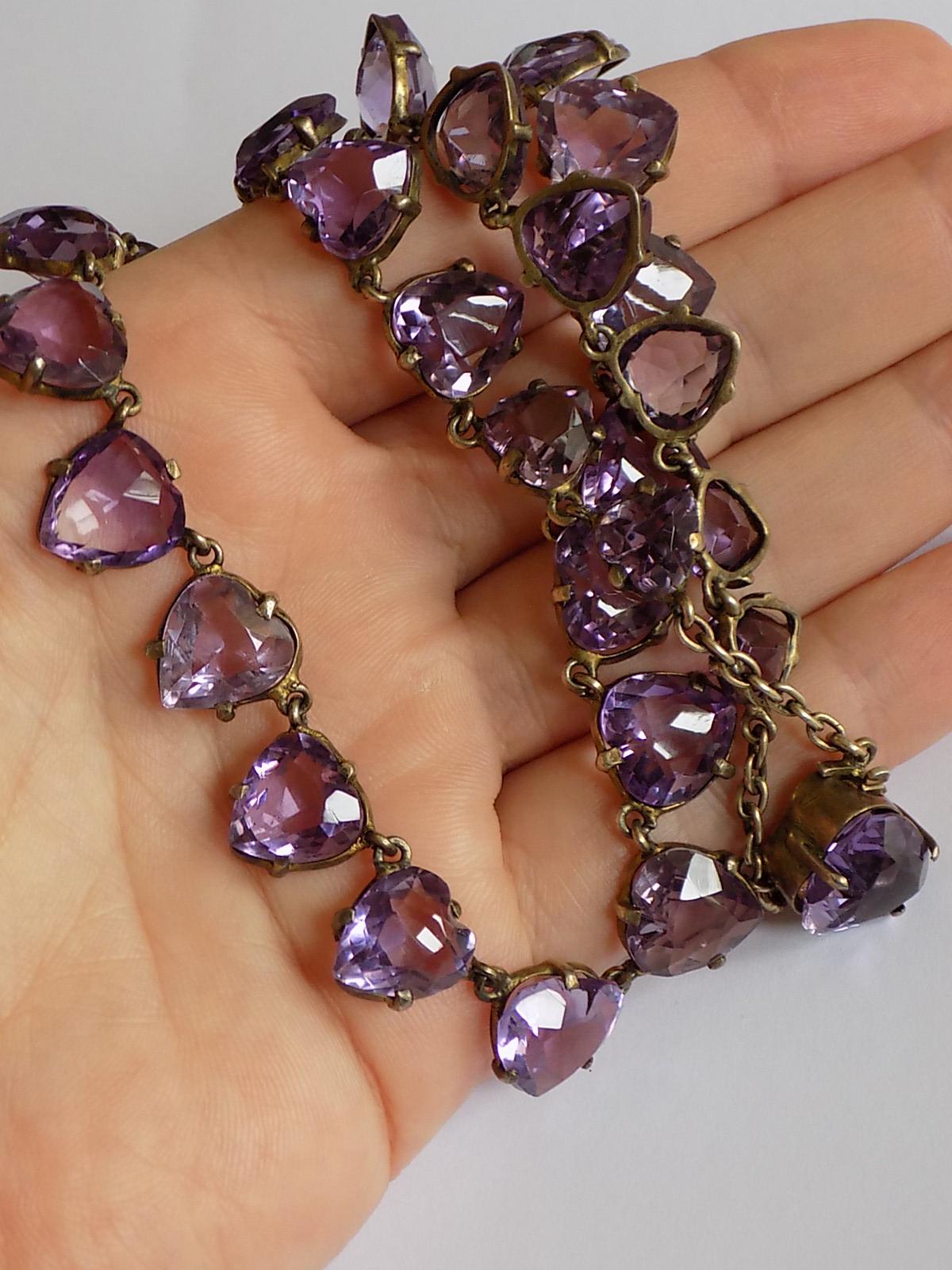 Rare Victorian Silver Gilt and Heart Shaped Amethyst Riviere Necklace 3