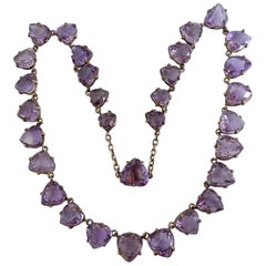 Antique Rare Victorian Silver Gilt and Heart Shaped Amethyst Riviere Necklace