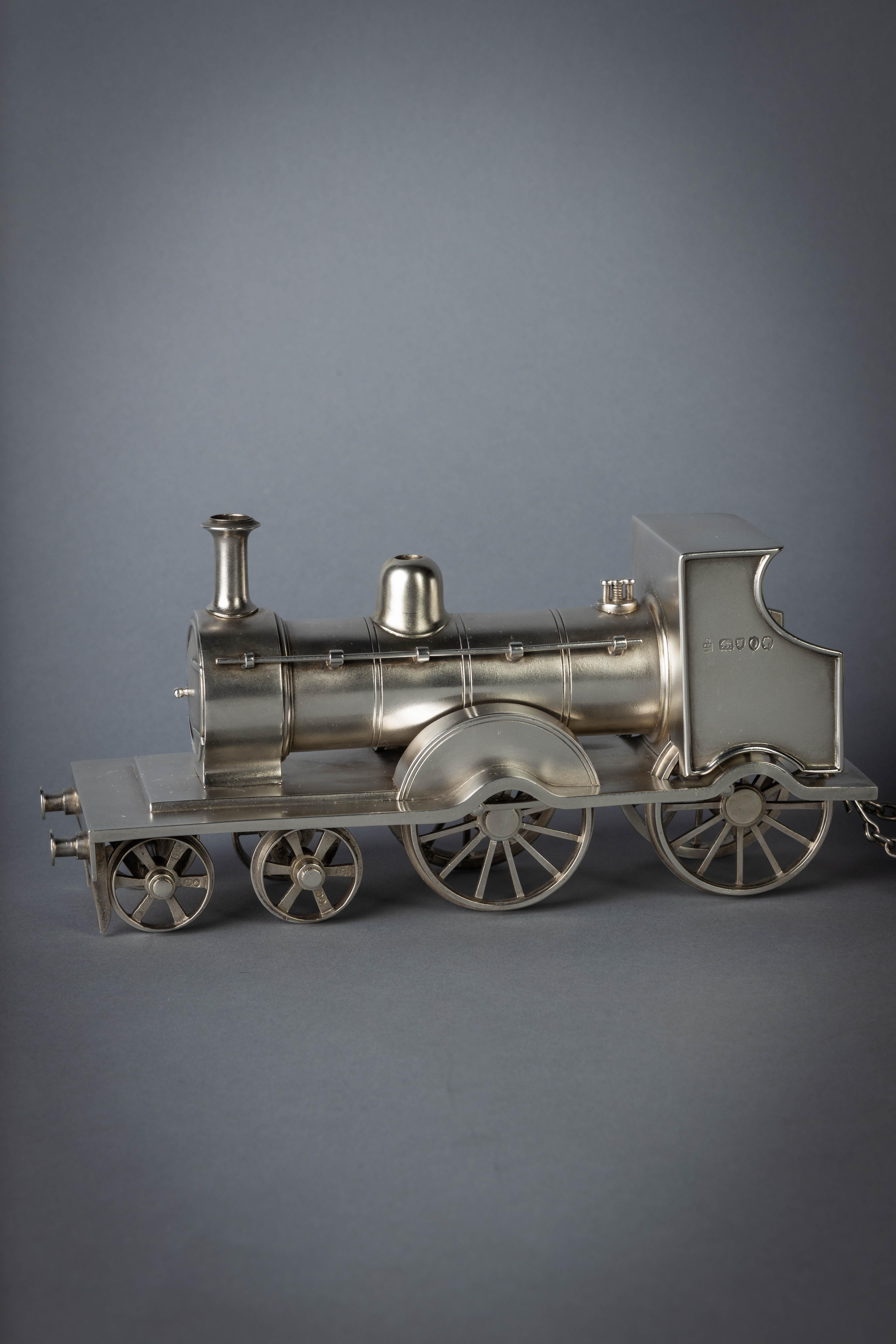 English Rare Victorian Silver Gilt Novelty Locomotive