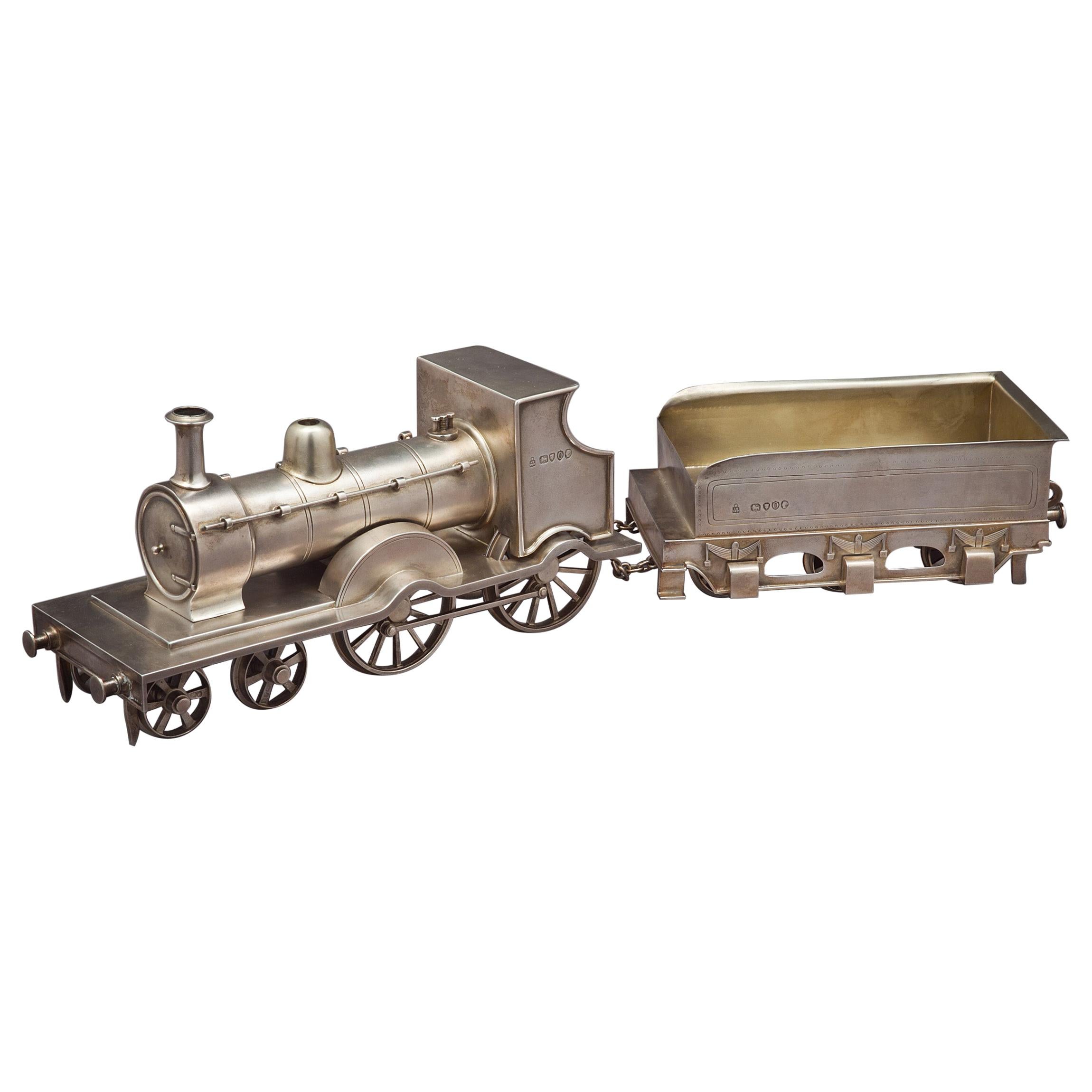 Seltene viktorianische Silber vergoldet Novelty Lokomotive