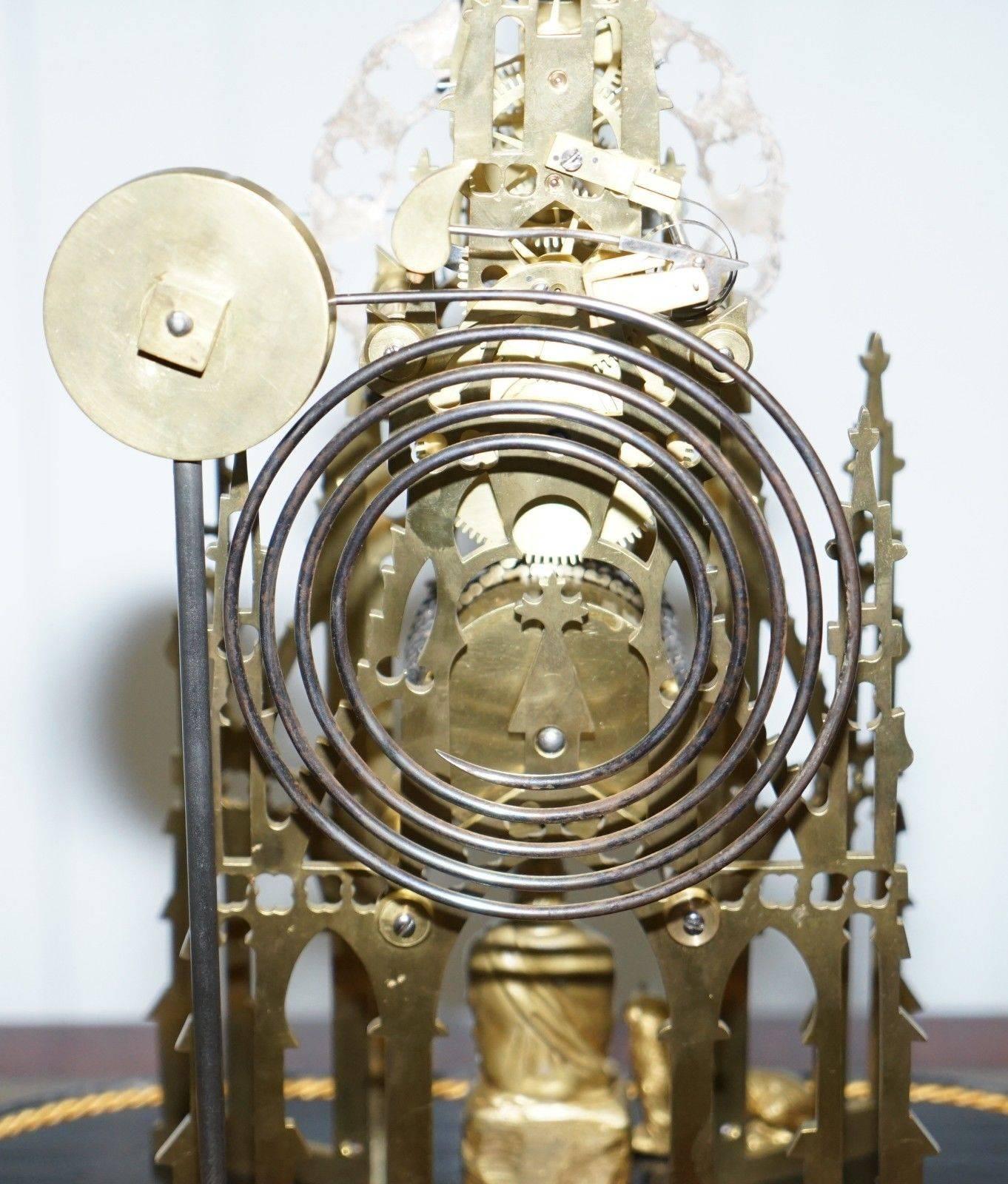 Rare Victorian Single Fusee Mantle Clock Sir Walter Scott & His Dog Maida Statue 2