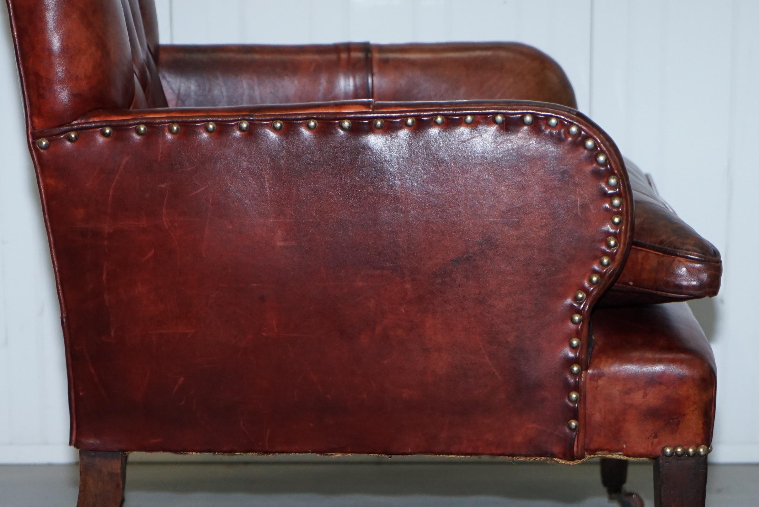 Rare Victorian Small Lounge Library Reading Chesterfield Brown Leather Armchair 5