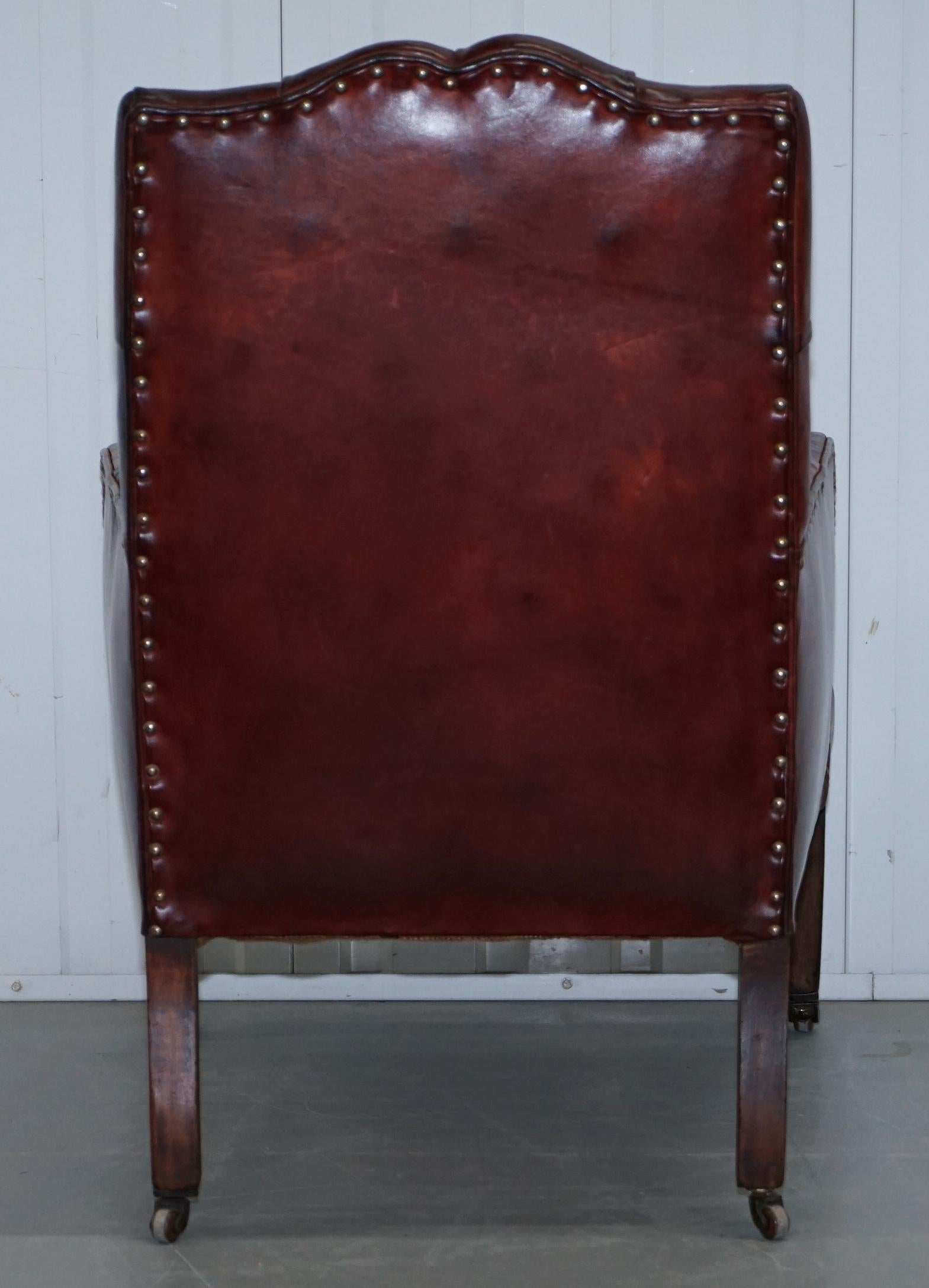 Rare Victorian Small Lounge Library Reading Chesterfield Brown Leather Armchair 7