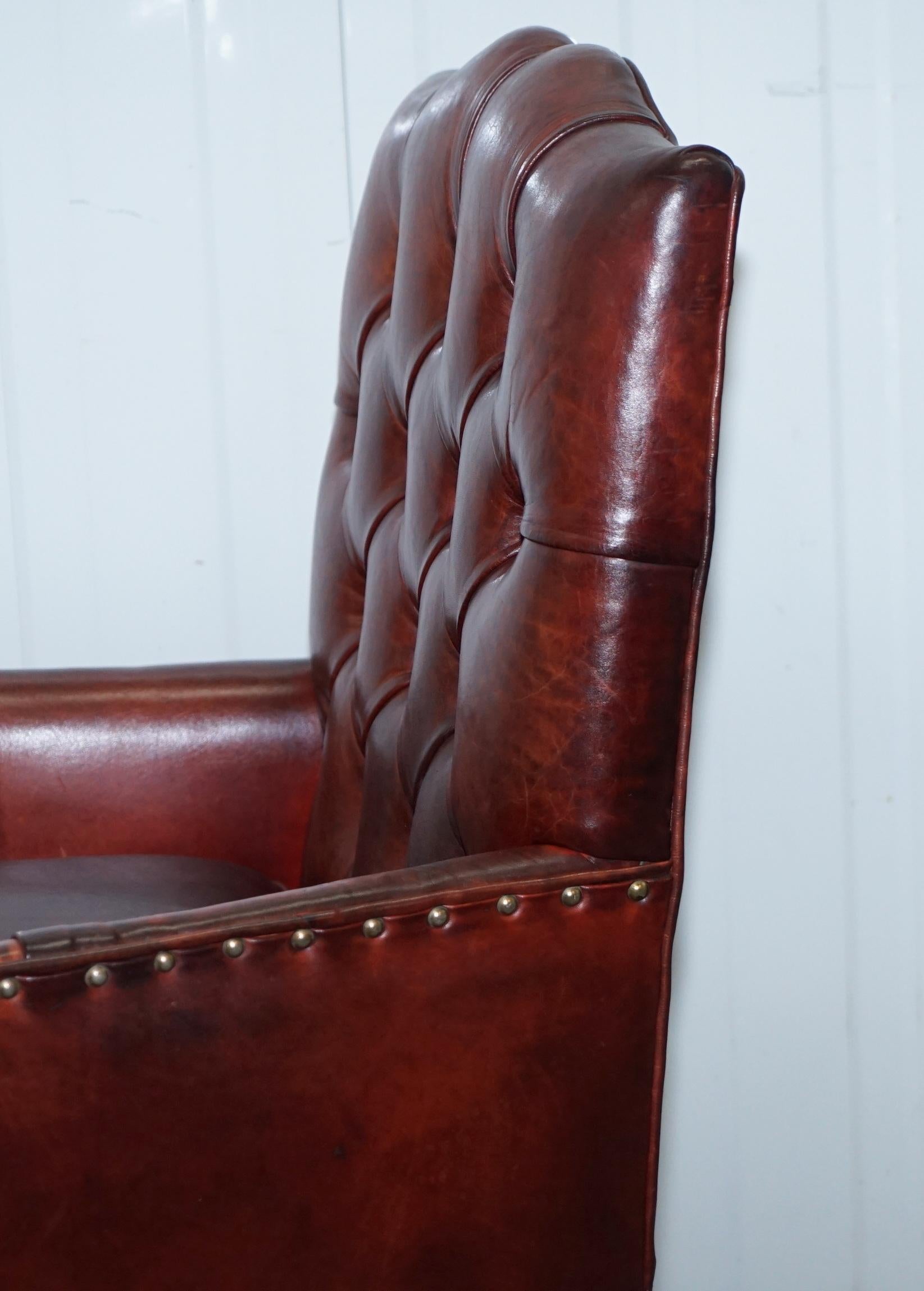 Rare Victorian Small Lounge Library Reading Chesterfield Brown Leather Armchair 9