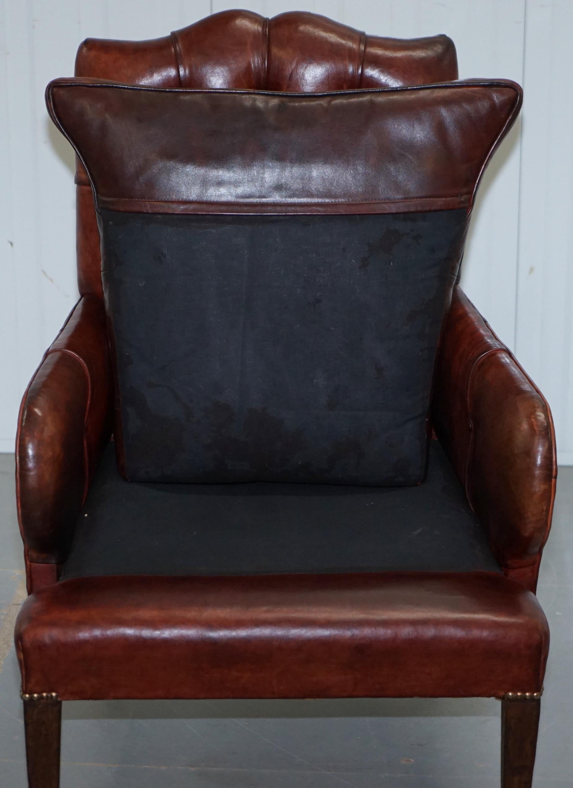 Rare Victorian Small Lounge Library Reading Chesterfield Brown Leather Armchair 10