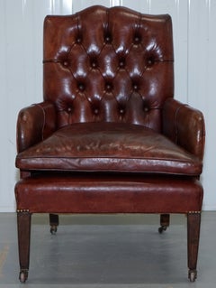 Seltene viktorianische kleine Lounge Bibliothek Lesen Chesterfield braun Leder Sessel