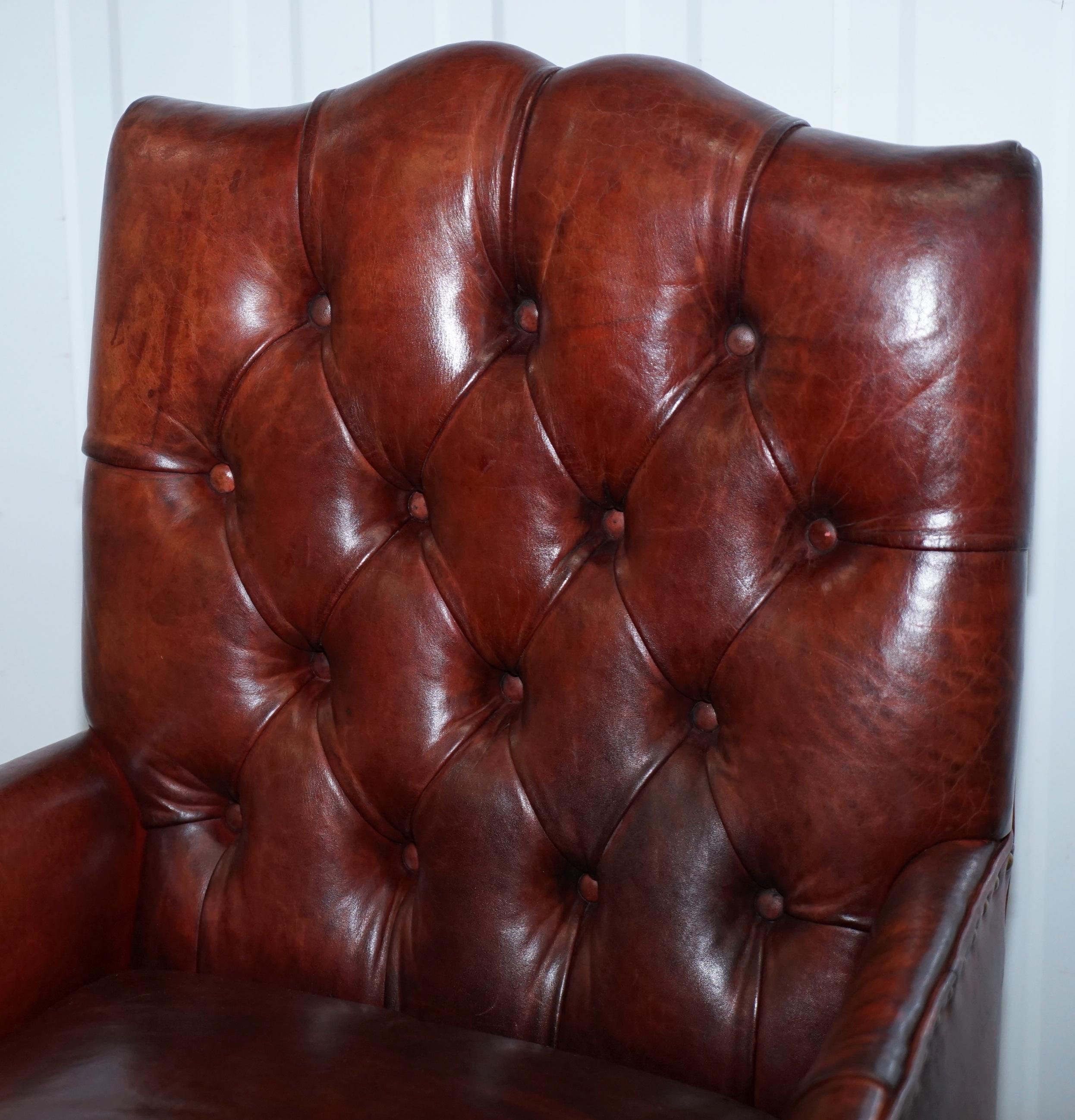 Seltene viktorianische kleine Lounge Bibliothek Lesen Chesterfield braun Leder Sessel (Englisch)