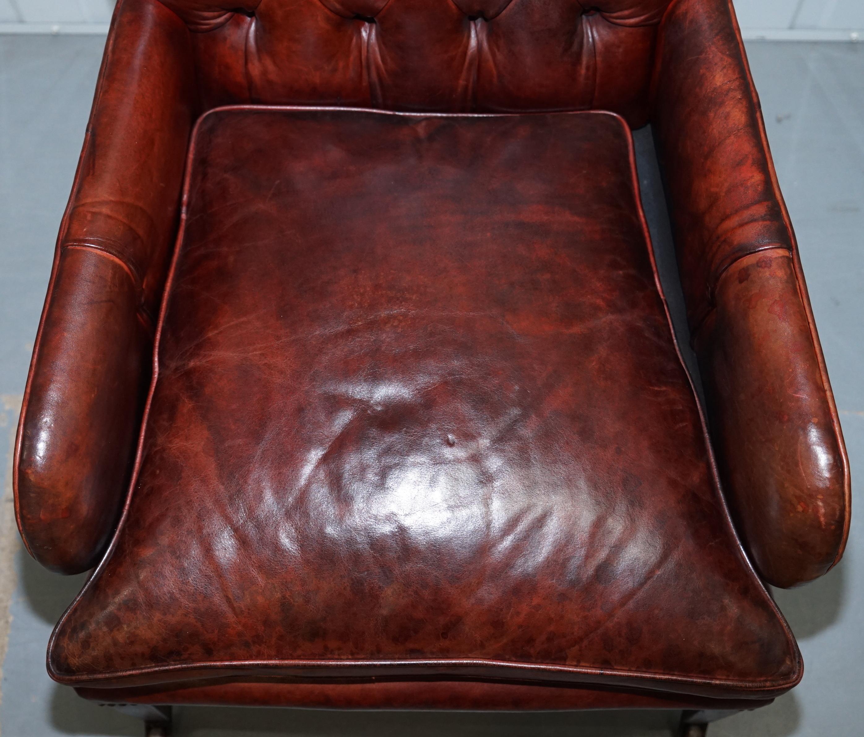 19th Century Rare Victorian Small Lounge Library Reading Chesterfield Brown Leather Armchair