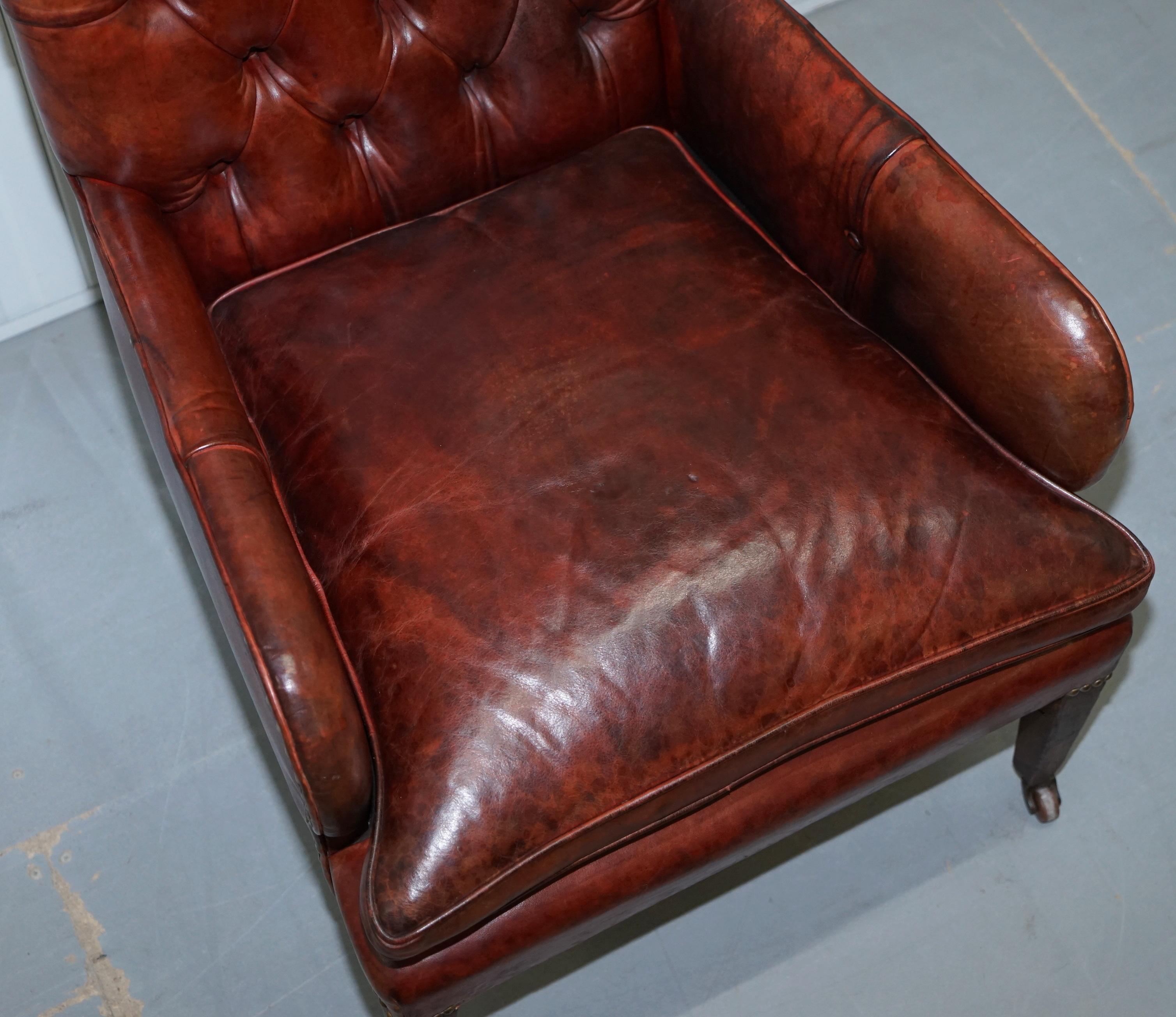 Rare Victorian Small Lounge Library Reading Chesterfield Brown Leather Armchair 1