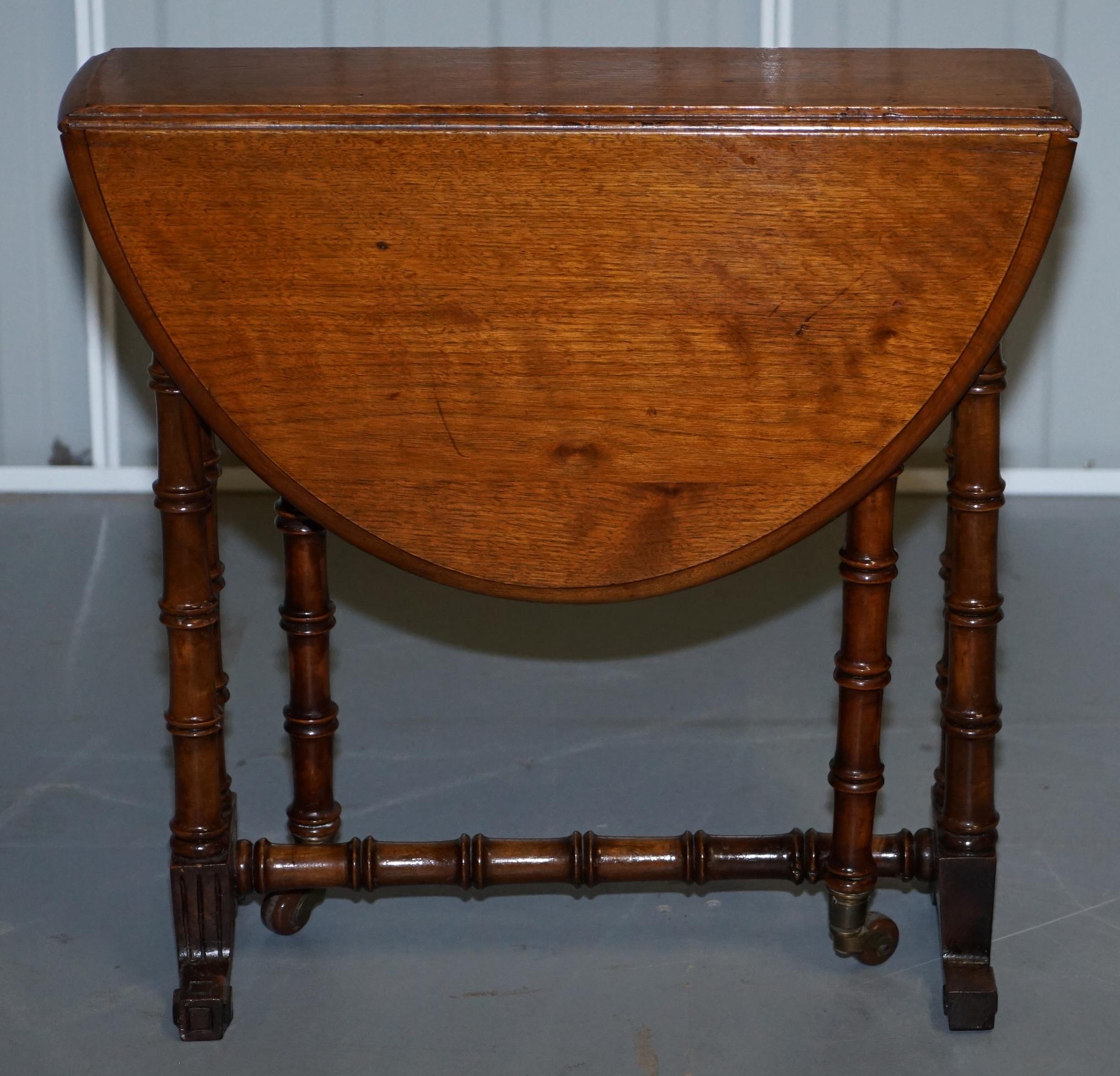 English Rare Victorian Small Salesman Sample Famboo Gatele Folding Table Side Table Size