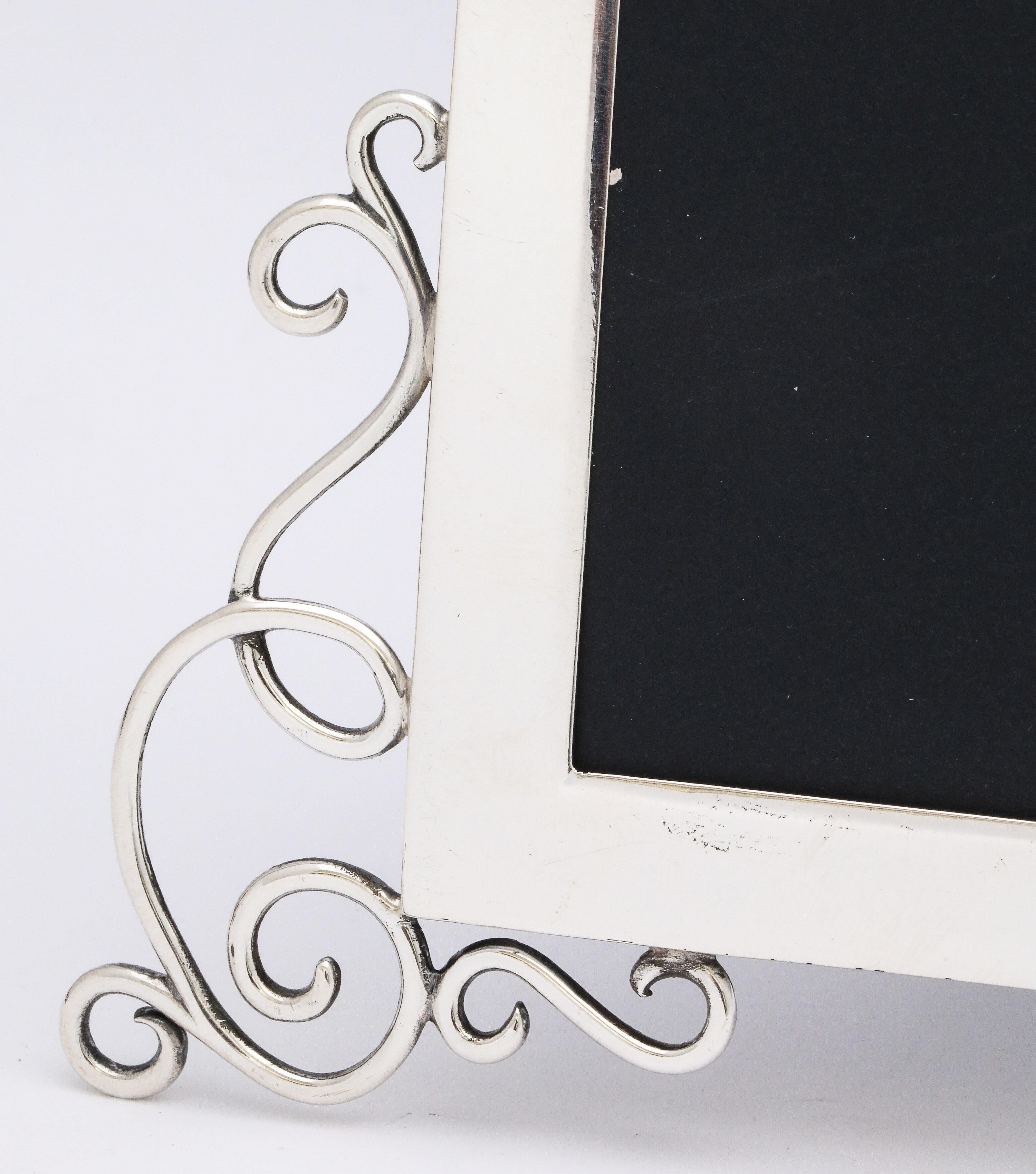 English Rare Victorian Sterling Silver Footed Picture Frame With Equestrian Motif