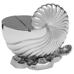 Raro cucchiaio scaldavivande vittoriano in argento Sterling Nautilus di Elkington del 1894