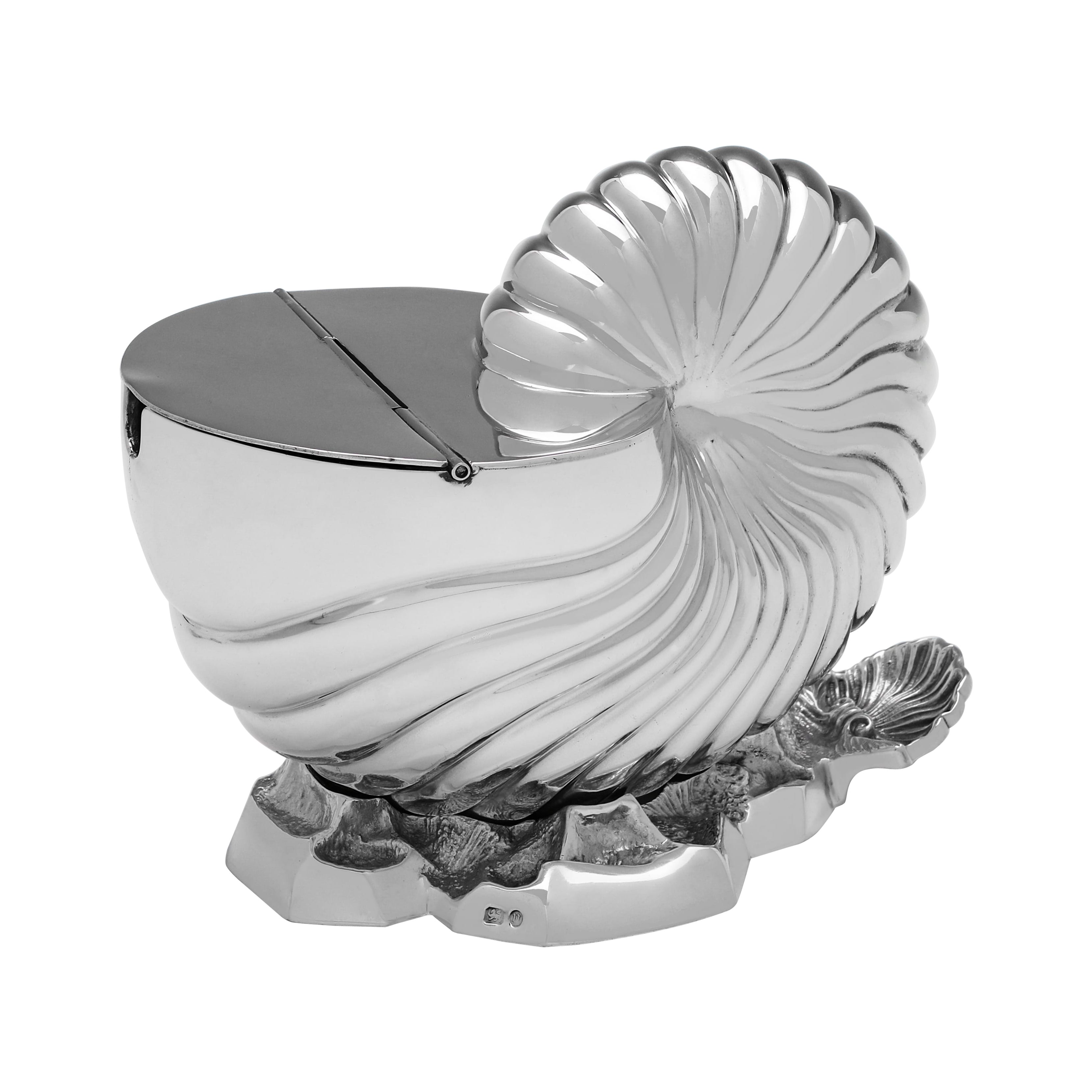 Rare Victorian sterling silver Nautilus shell spoon warmer by Elkington in 1894