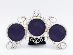 Seltene viktorianische Sterling Silber Scrolled Wire Triple Bilderrahmen