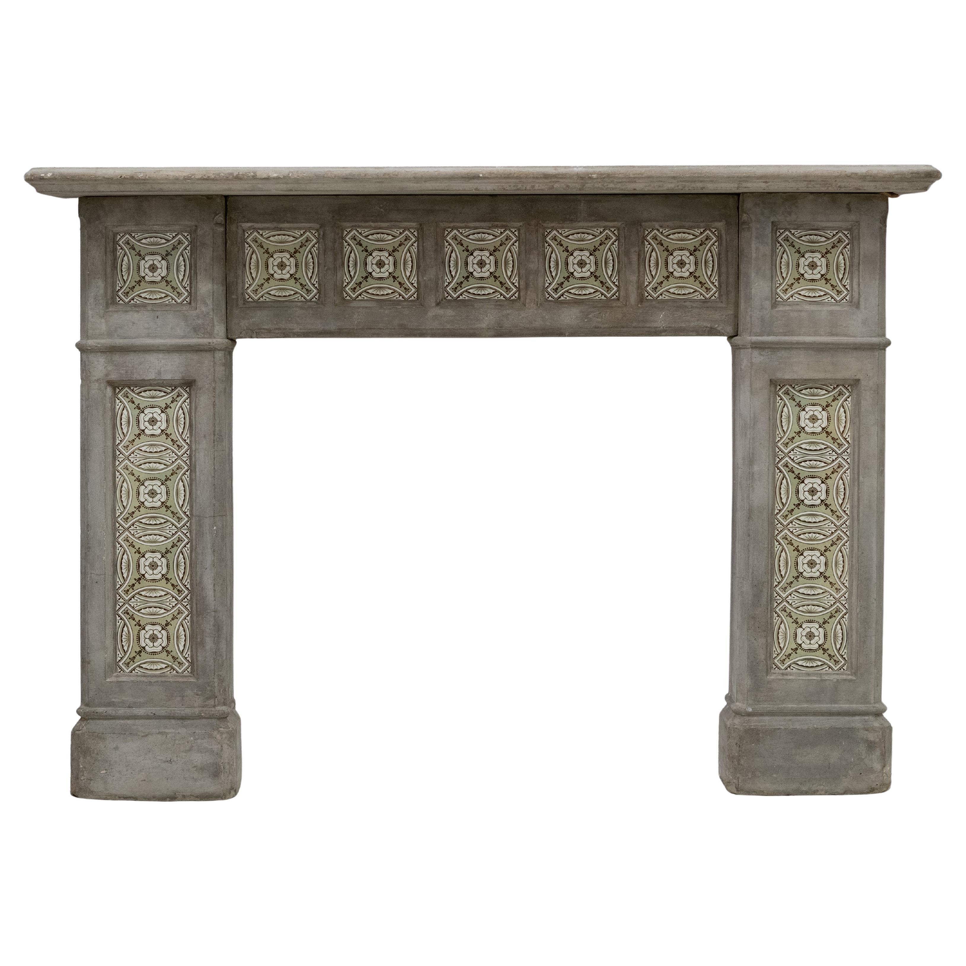 Rare Victorian Stone Fireplace Surround with Minton Tiles en vente