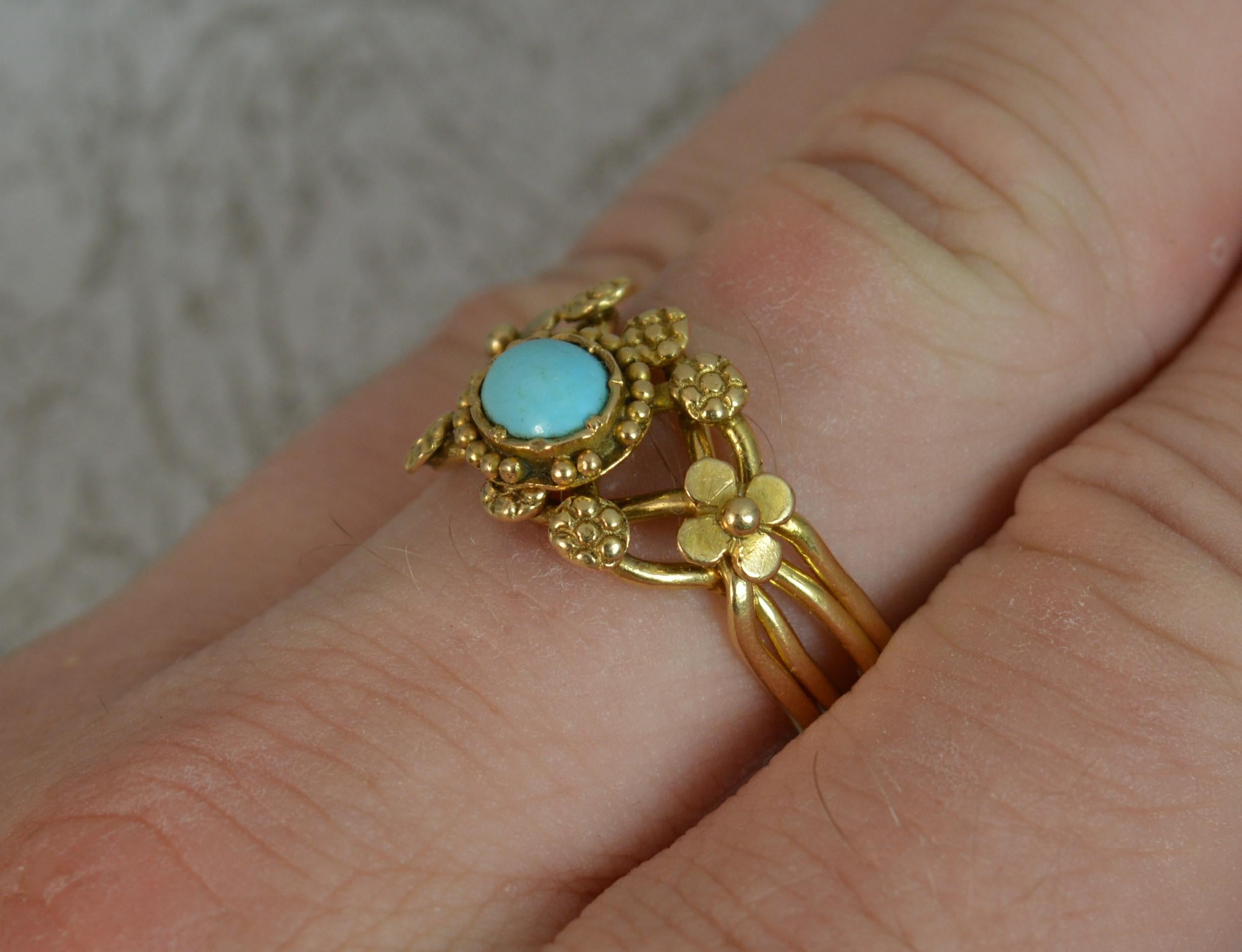 Cabochon Rare Victorian Turquoise Puzzle Ring in 18 Carat Gold