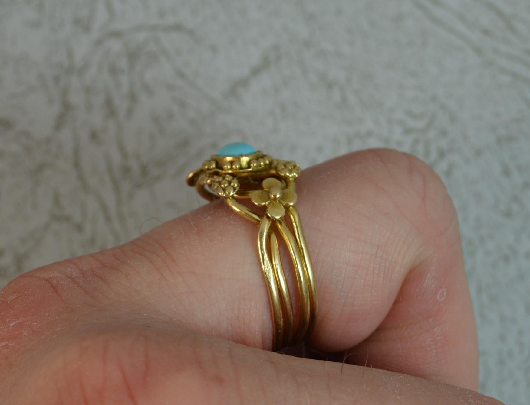 Rare Victorian Turquoise Puzzle Ring in 18 Carat Gold In Good Condition In St Helens, GB