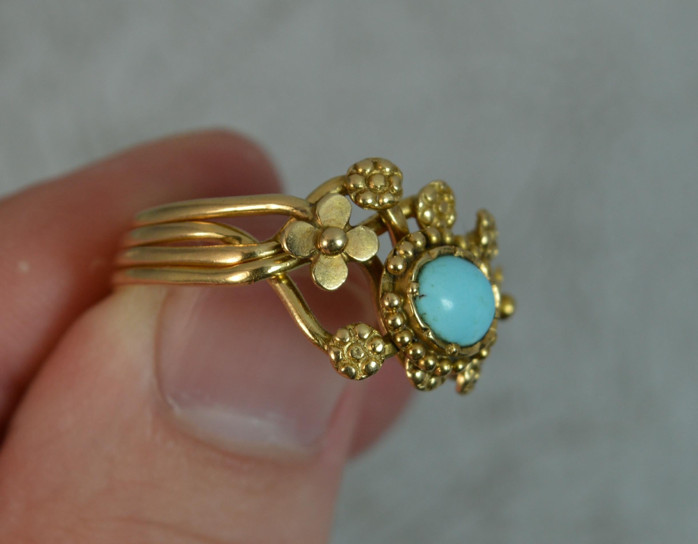 Women's Rare Victorian Turquoise Puzzle Ring in 18 Carat Gold