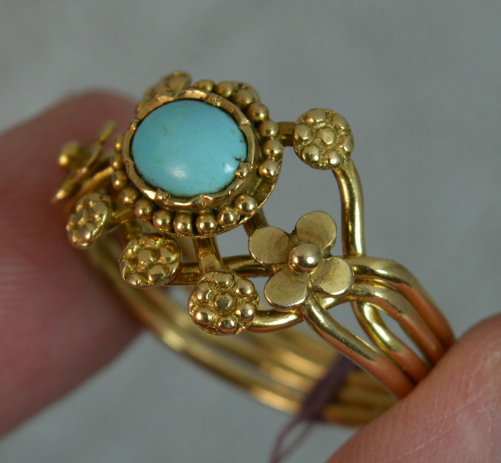 Rare Victorian Turquoise Puzzle Ring in 18 Carat Gold 1