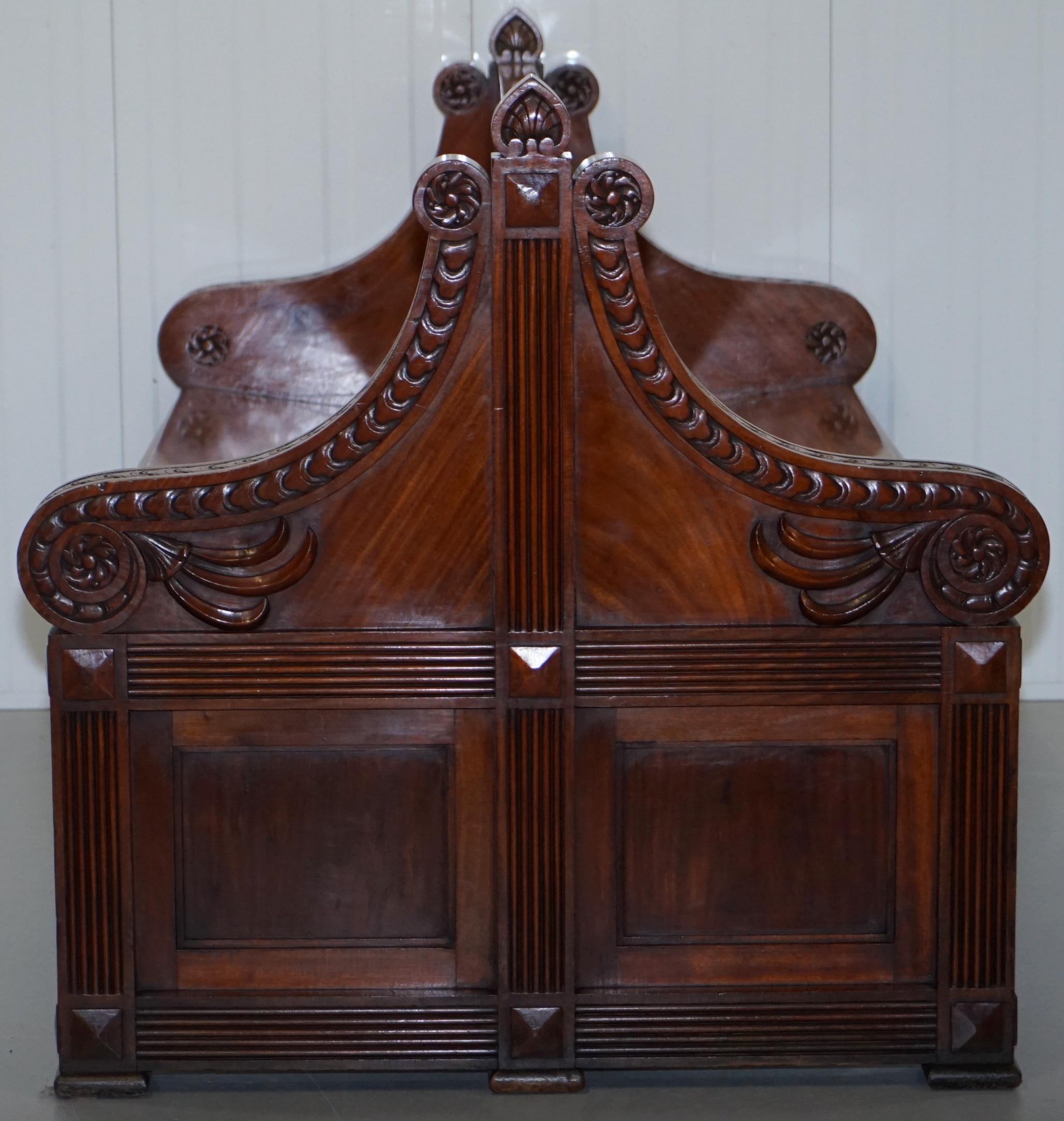 Rare Victorian Walnut Double Sided Museum Gallery Pew Bench Pugin Gothic Steeple For Sale 5