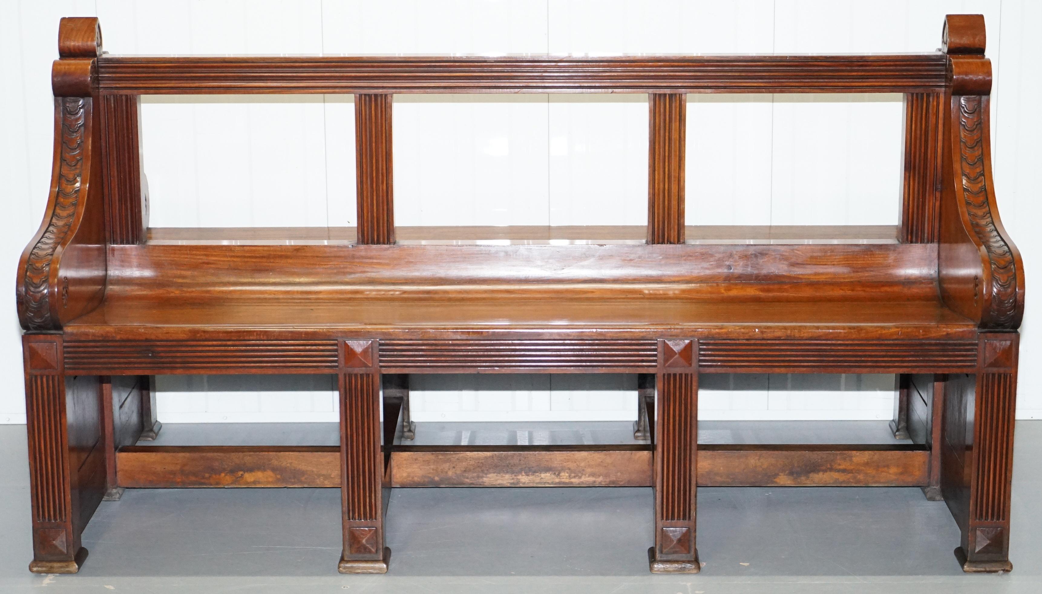 Rare Victorian Walnut Double Sided Museum Gallery Pew Bench Pugin Gothic Steeple For Sale 7